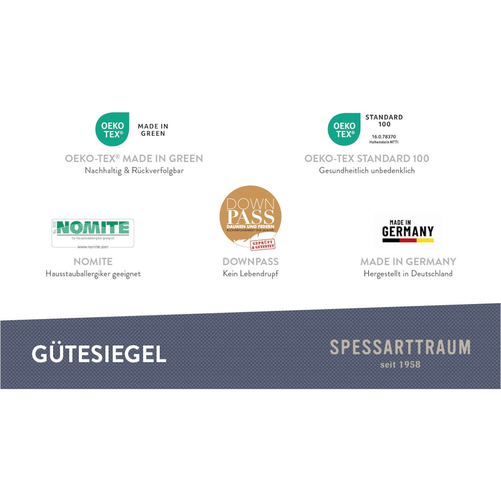 SPESSARTTRAUM Daunenbettdecke »Exklusiv, Bettdecken für Sommer und Winter, Decke«, extrawarm, Füllung 100% Daunen, Klasse 1, Downpass zertifiziert, Bezug 100% Baumwolle, nachhaltig (Made in Green), Hausstauballergiker geeignet, (1 St.)