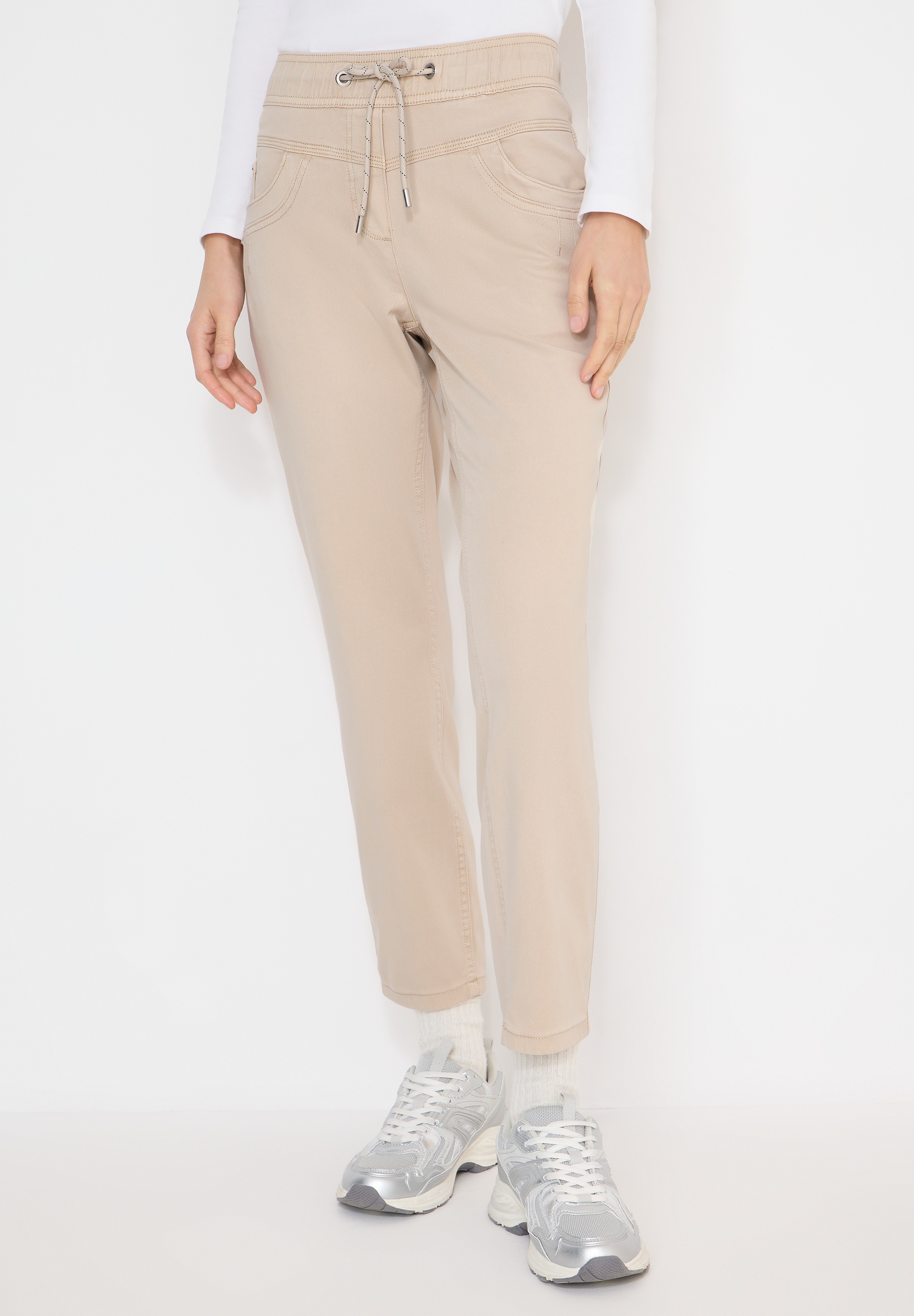 Stoffhose CECIL, Damen, Gr. S, Länge 28, grain beige, Stoff, 56% Lyocell, 41% Baumwolle, 3% Elasthan, unifarben, comfort fit knöchelfrei, Hosen Stoffhose, Middle Waist