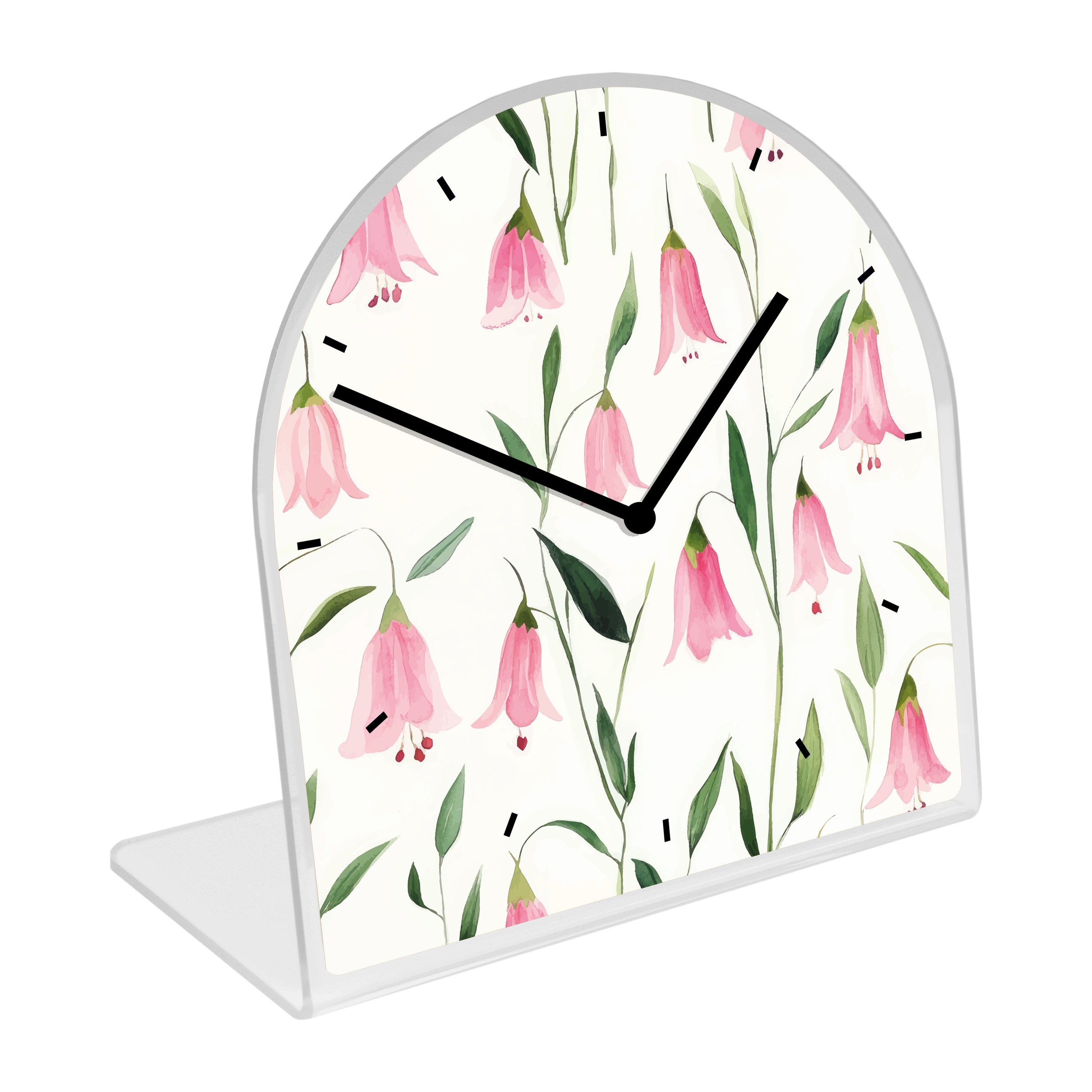 queence Tischuhr "Maiglöckchen in Rosa" Tischuhr aus Acrylglas, Uhr, bedruc günstig online kaufen