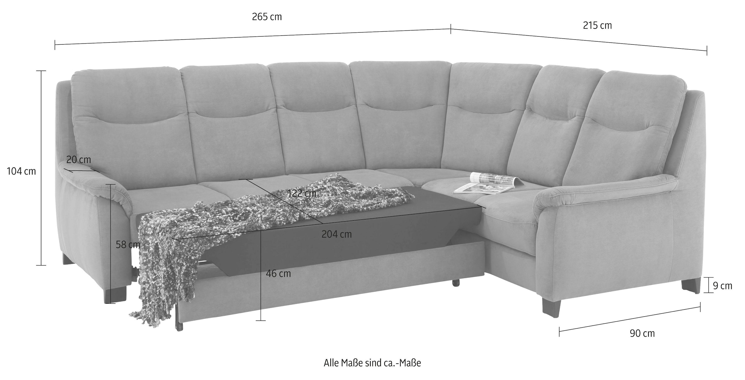 Home affaire Ecksofa »Boccaccio L-Form«, mit Federkern, incl. Kopfteilverstellung, wahlweise Bettfunktion
