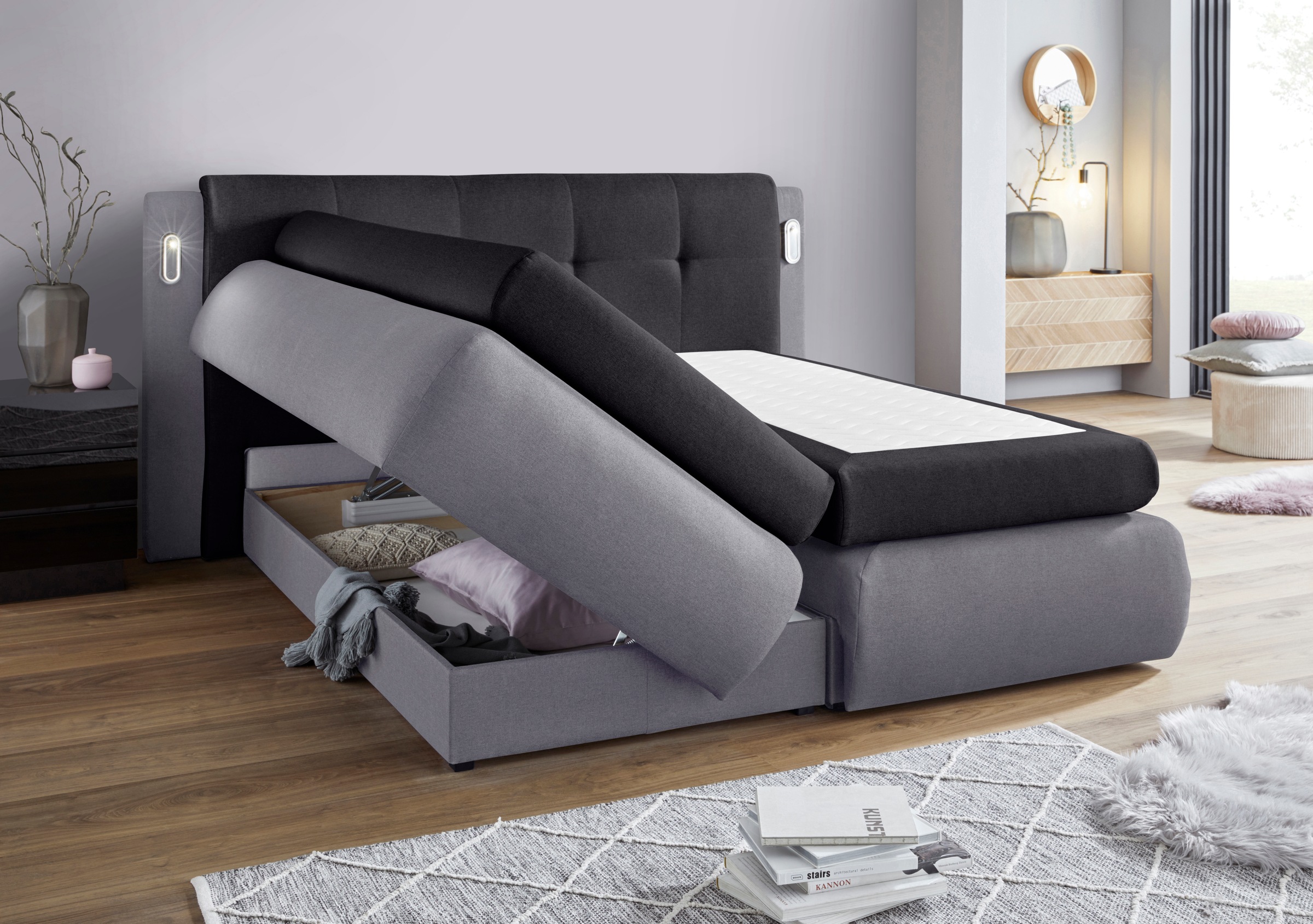 COLLECTION AB Boxspringbett »Borna«, inklusive Bettkasten, LED-Beleuchtung und Topper