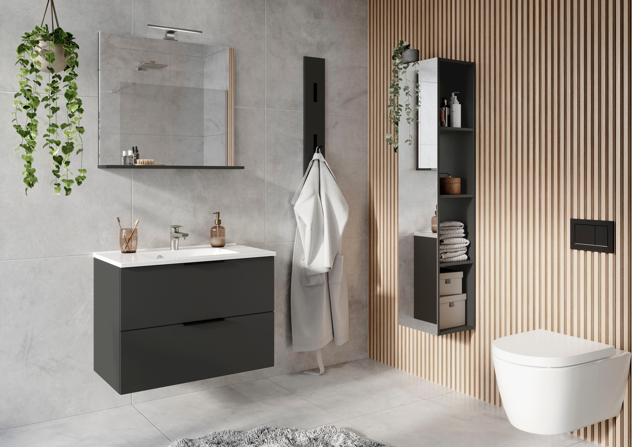GERMANIA Badmöbel-Set »Crandon«, (4 St.), inkl. WT-Unterschrank, Spiegel, Schrank und Regal