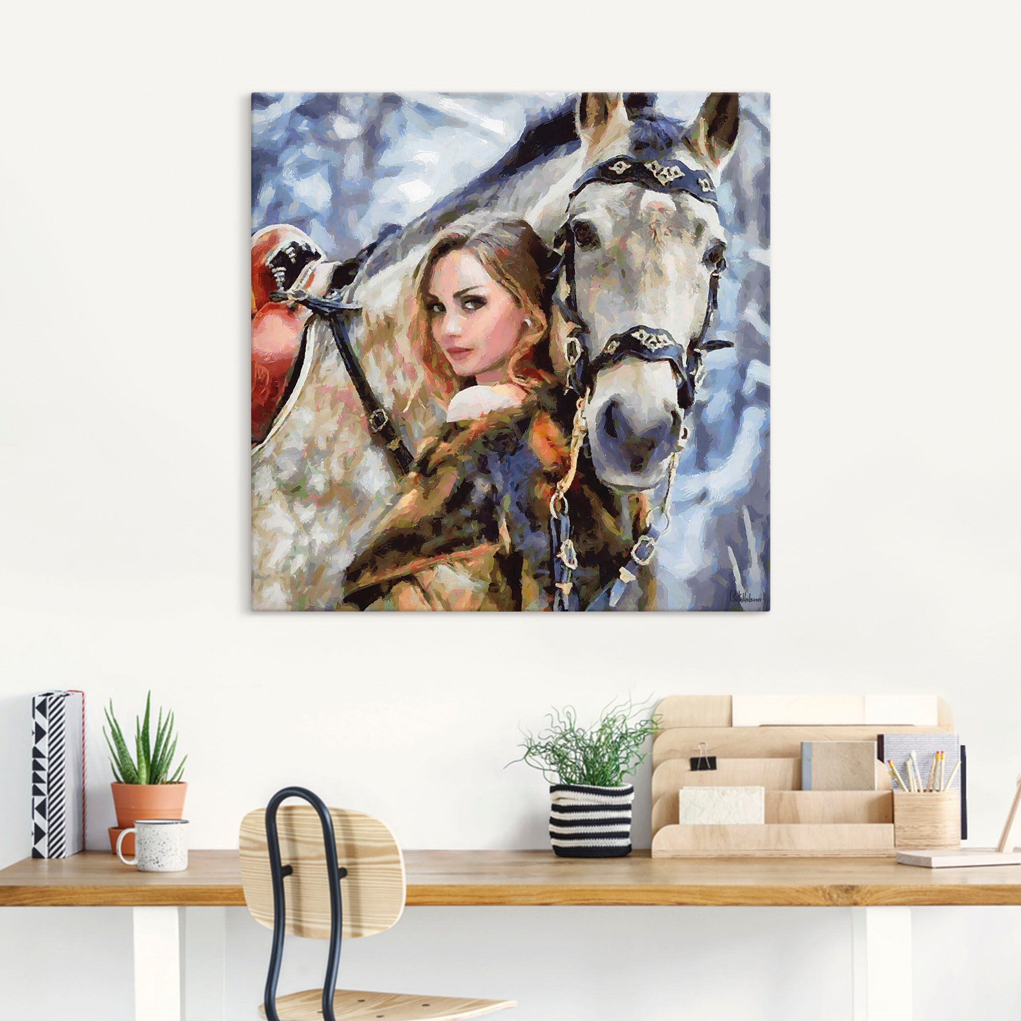 Artland Wandbild "Mädchen mit weißem Pferd", Portrait, (1 St.), als Leinwan günstig online kaufen