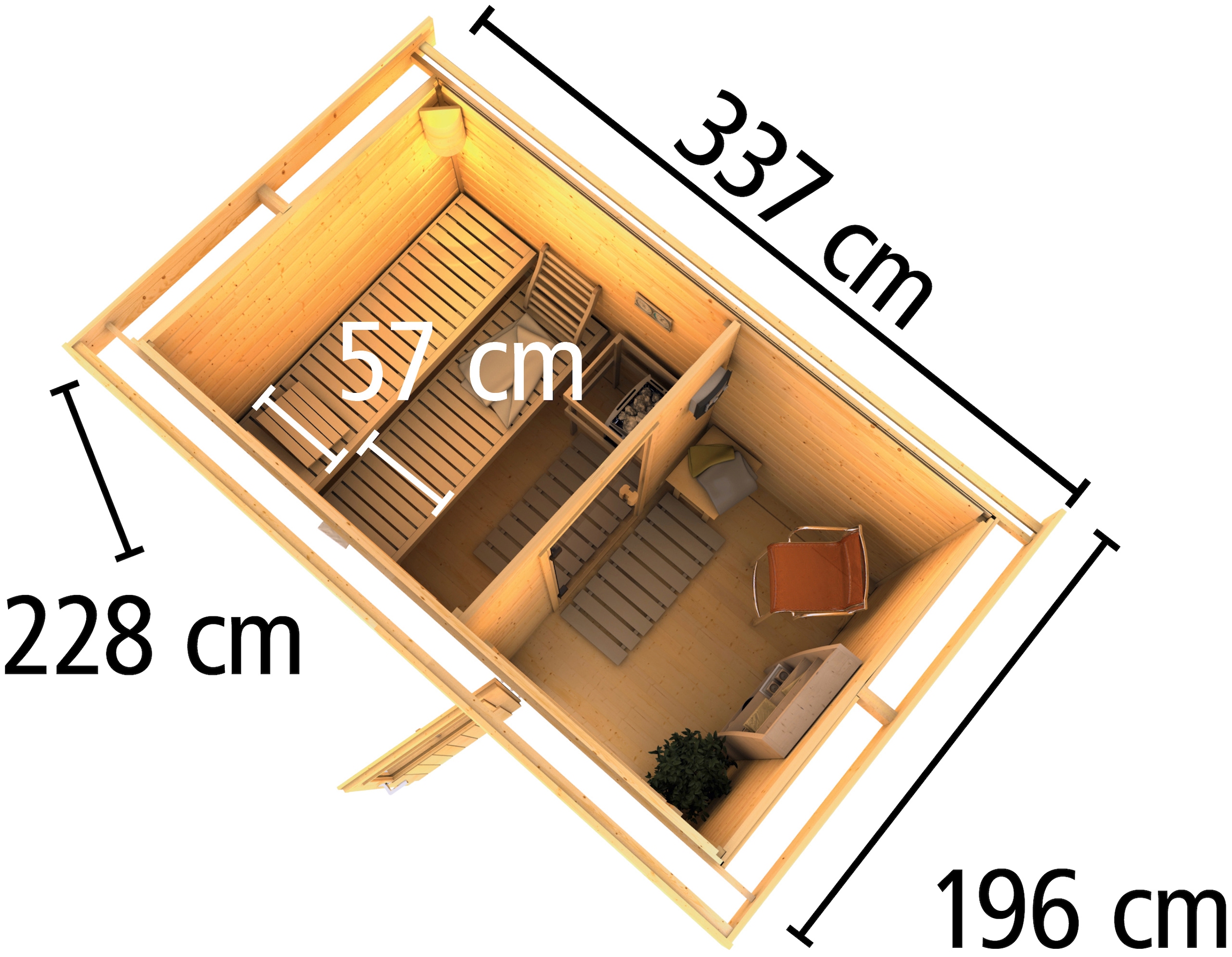 KONIFERA Saunahaus »Uwe 1«, 9-kW-Bio-Ofen mit ext. Steuerung, Vorraum