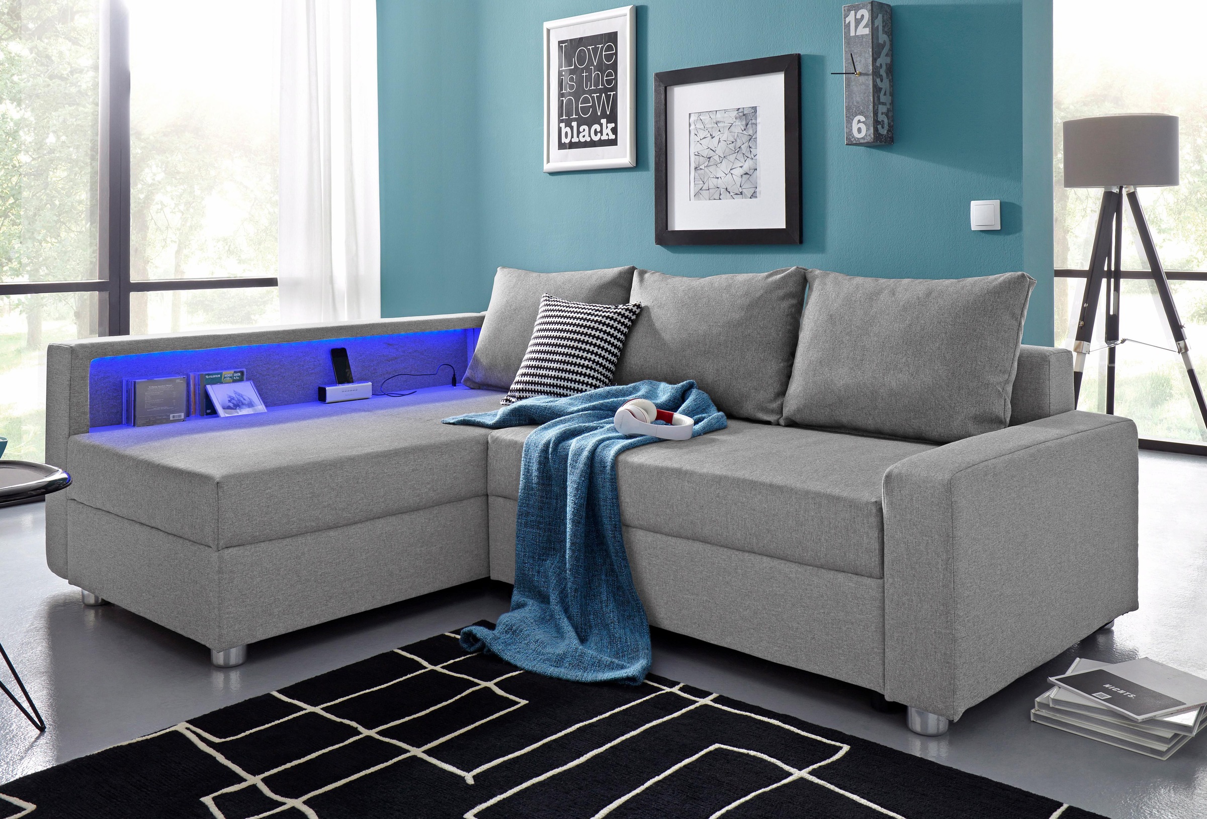 COLLECTION AB Ecksofa »Relax L-Form«, inklusive Bettfunktion, Federkern, wahlweise mit RGB-LED-Beleuchtung