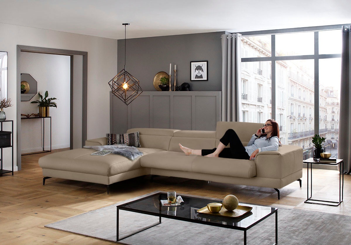 W.SCHILLIG Ecksofa »piedroo, Designsofa mit tollem Sitzkomfort, bequem, L-Form«, Kopfteilverstellung, wahlweise mit Sitztiefenverstellung, Breite 343cm
