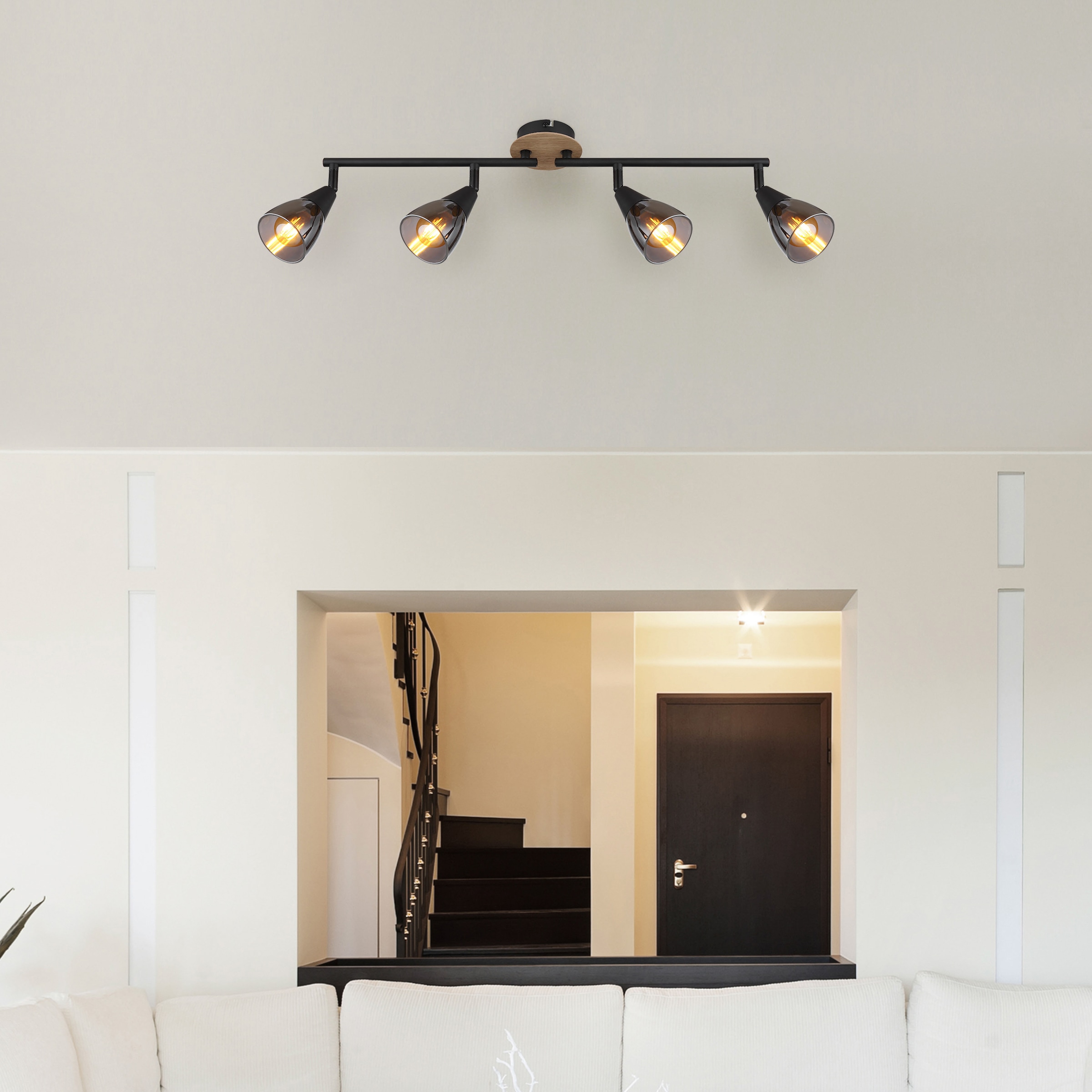 GLOBO LIGHTING Deckenstrahler »MUBBY«, Leuchtmittel E14 | ohne Leuchtmittel, Deckenspot/schwarz/Holz/Glas rauchfarben/Flur/Wohnzimmer