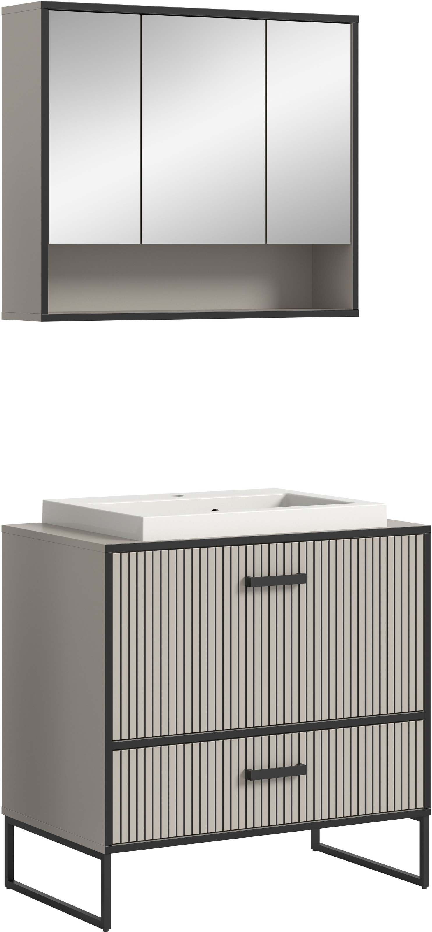 welltime Badmöbel-Set "Locri, Breite 80 cm, Rillenoptik, Metallkufen" 2 Stk günstig online kaufen