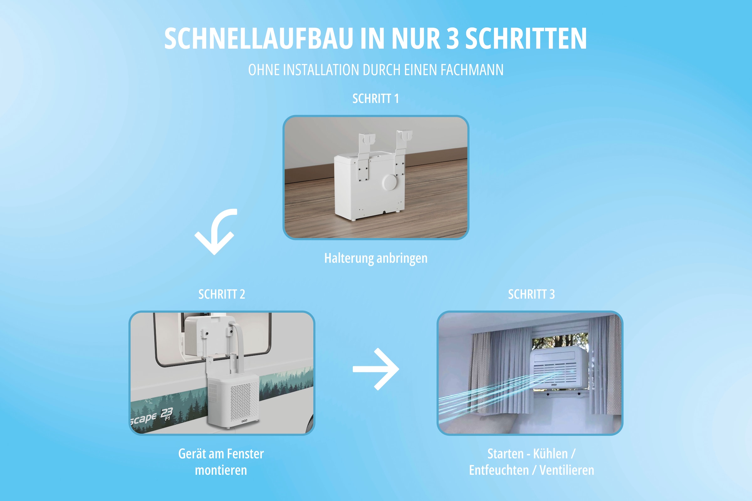 Unold Split-Klimagerät »Mobil, 5K, 86320« mit Caravan-Fensteraufhängung für das Außengerät