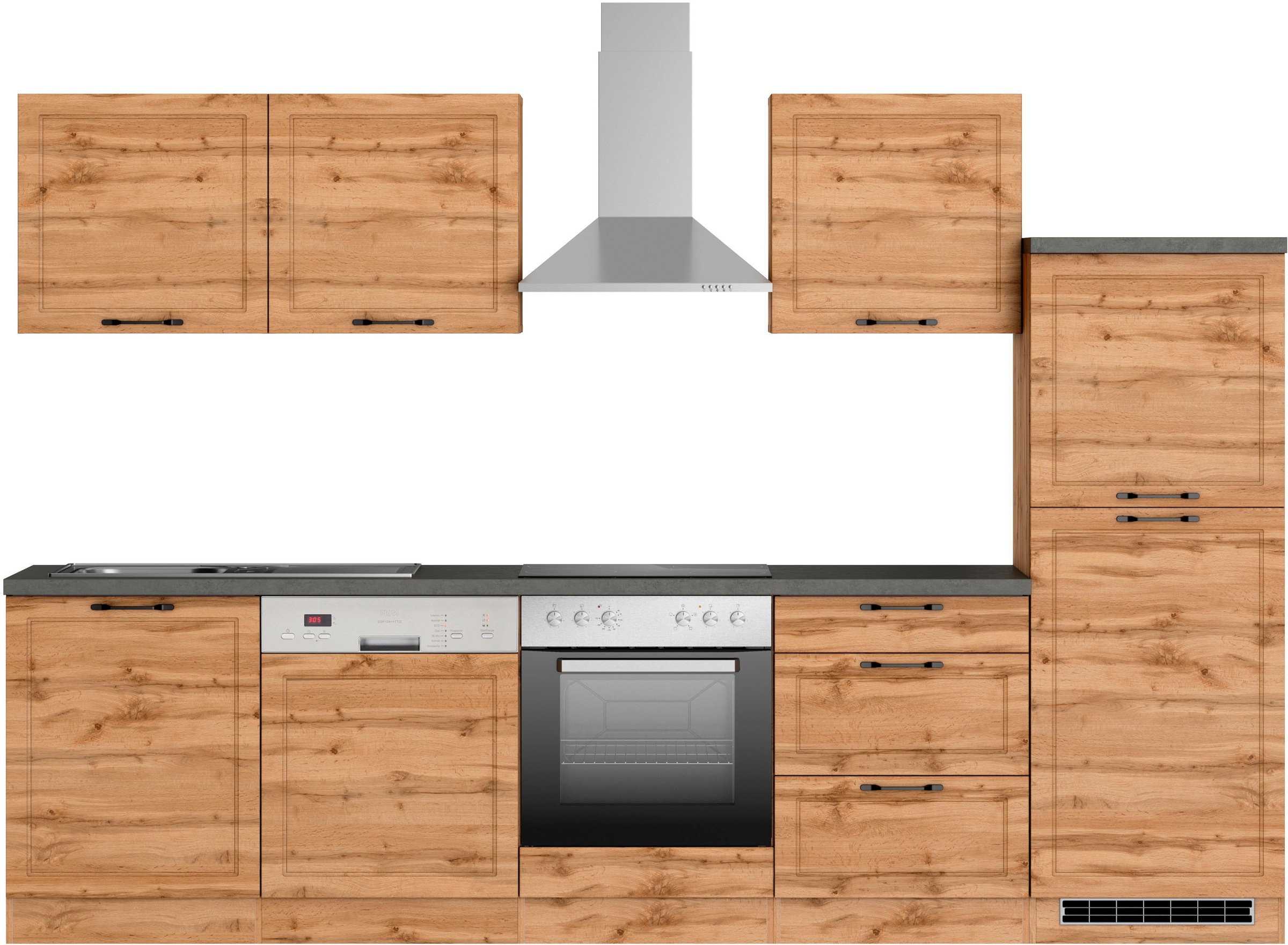 Kochstation Küchenzeile »KS-Lani, mit MDF-Fronten«, Breite 300 cm, wahlweise mit E-Geräten, Höhen-Ausgleichsfüße 0-4 cm