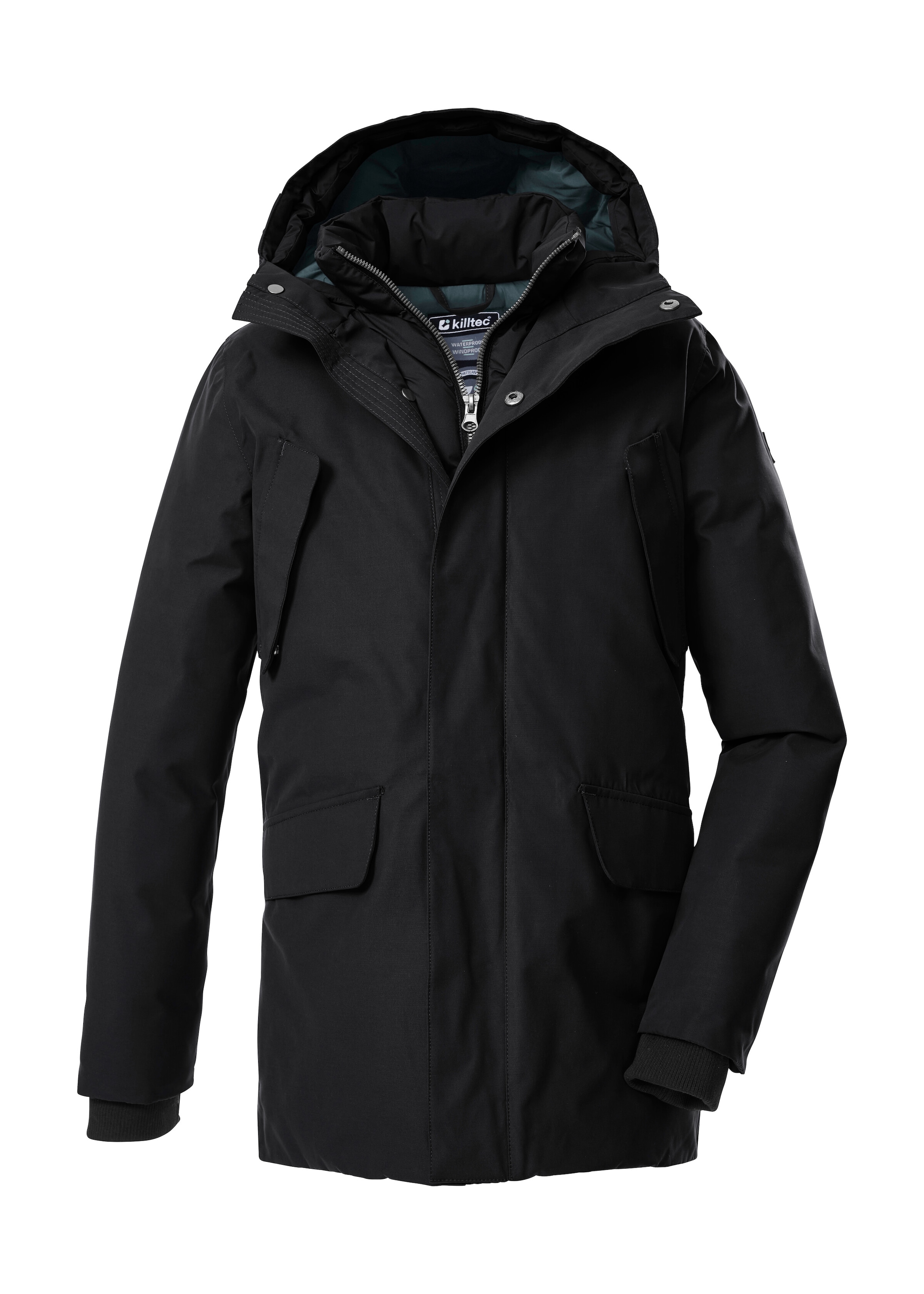 Parka KILLTEC "KOW 234 BYS PRK", Jungen, Gr. 140, schwarz, Obermaterial: 88% Polyester, 12% Baumwolle;Futter: 100% Polyester;Füllung: 100% Polyester, Jacken Parka, Wind- und wasserdichter Kinderparka mit 10.000 mm Wassersäule