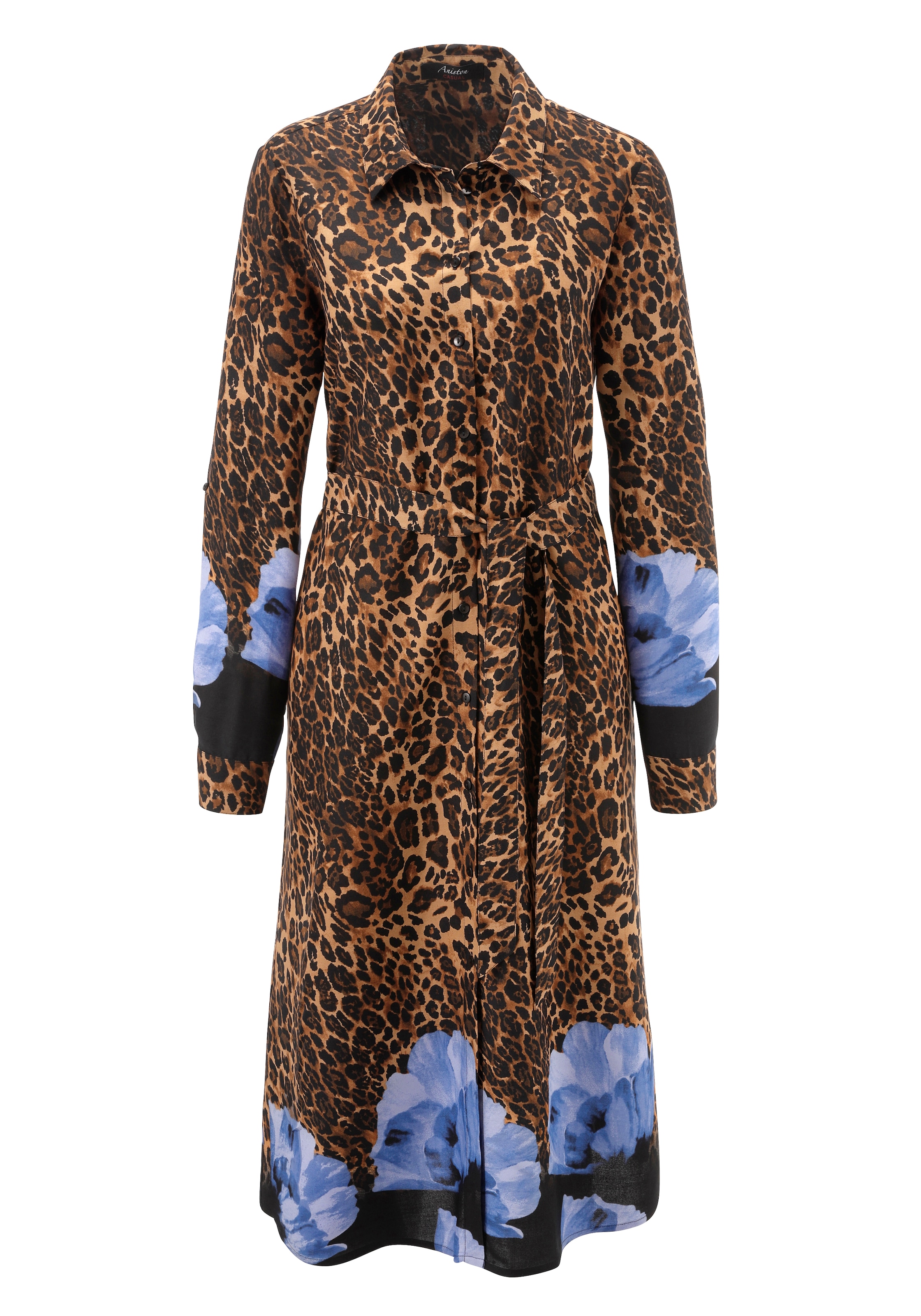 Aniston CASUAL Blusenkleid, (mit abnehmbarem Bindegürtel), mit Blüten-Bordüre und Leo-Print - NEUE KOLLEKTION