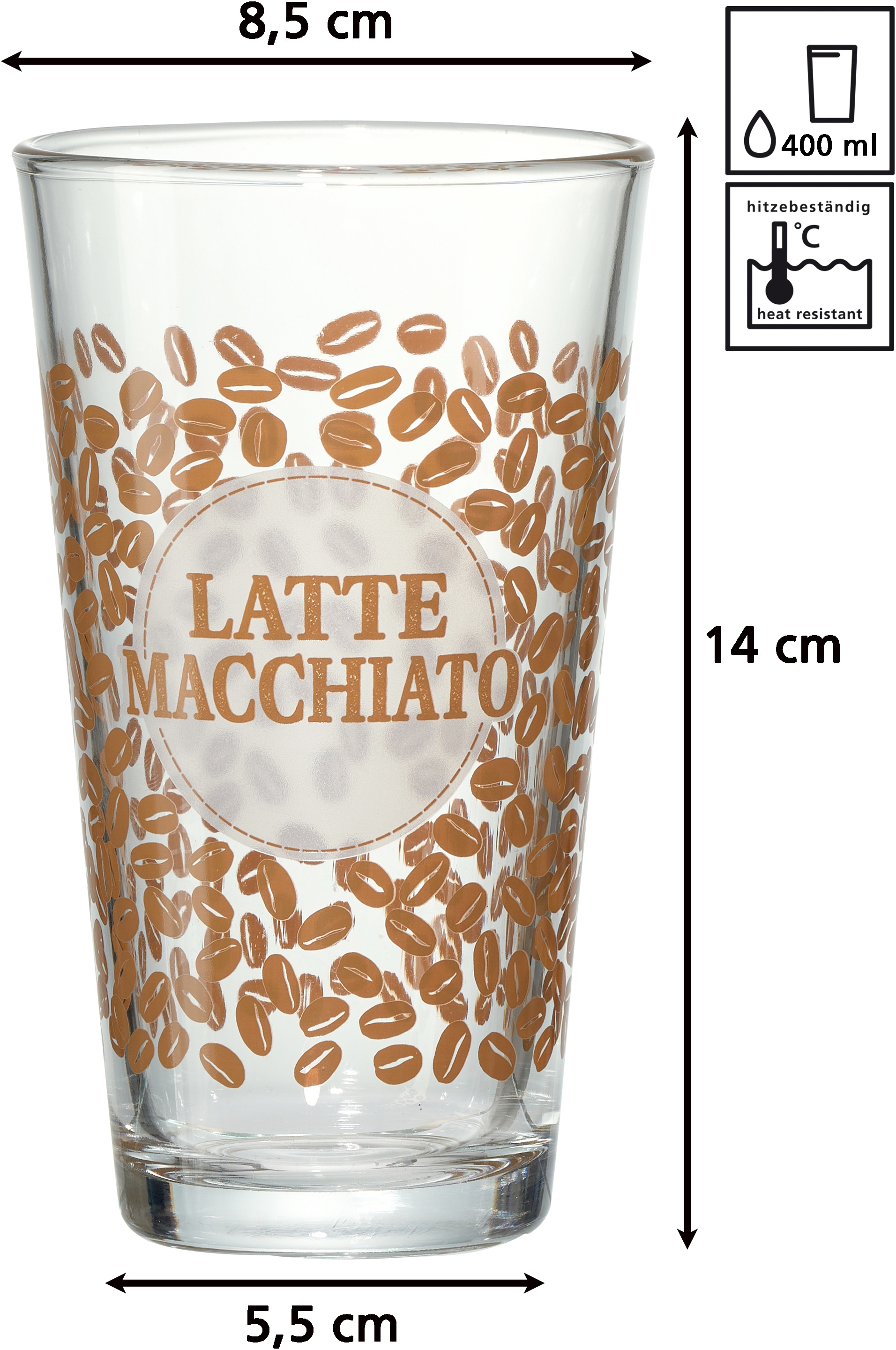 Ritzenhoff & Breker Latte-Macchiato-Glas »Happy, Coffee Beansq«, (Set, 6 tlg., 6 Latte Macchiato Gläser, je 400 ml), 400 ml, 6-teilig