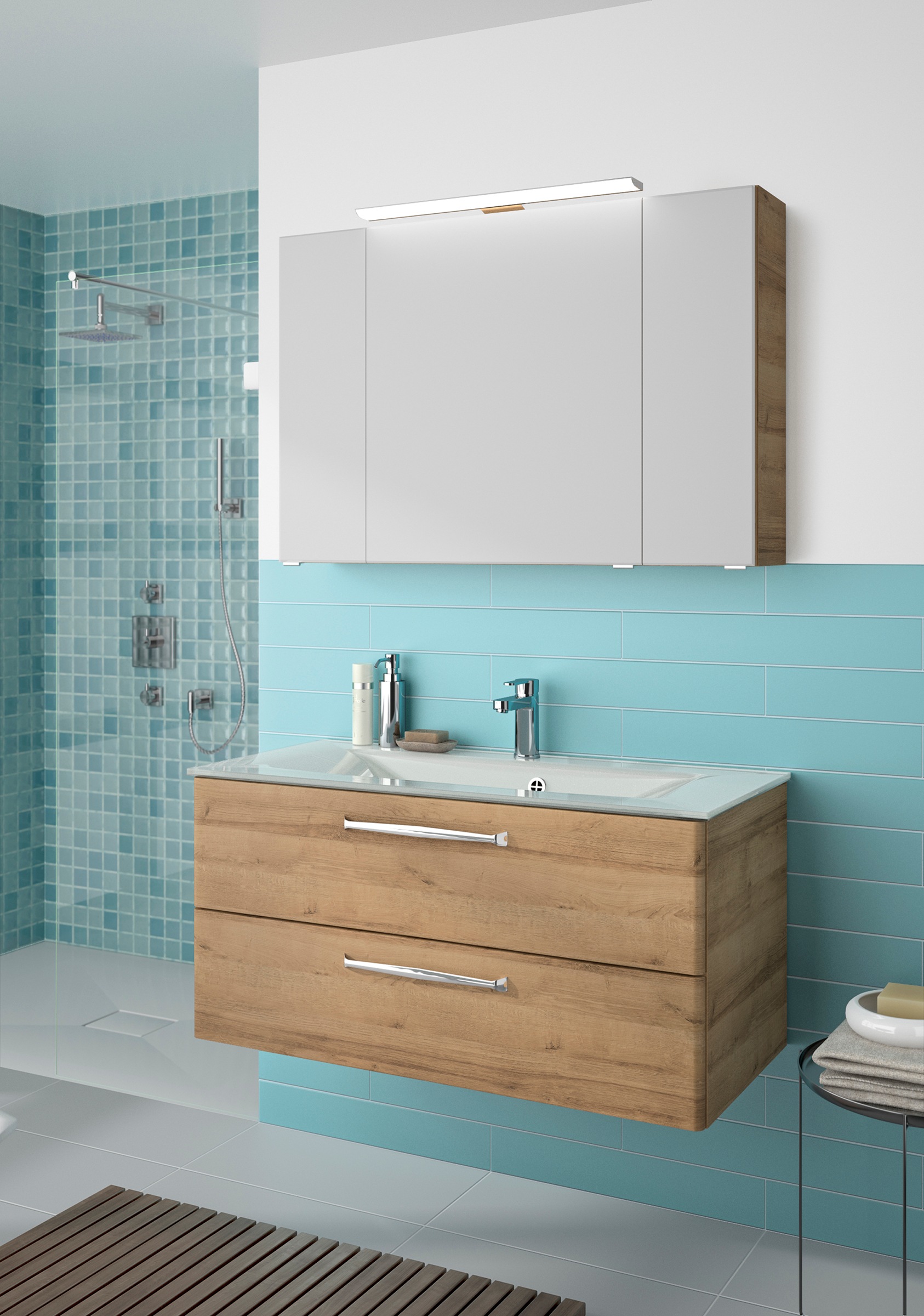 Saphir Badmöbel-Set "Trentino 2-teilig Glas-Waschtisch, Spiegelschrank mit günstig online kaufen