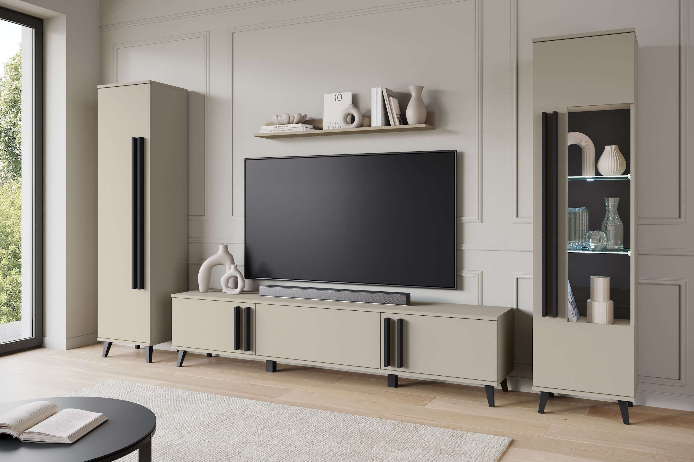 INOSIGN Wohnwand "Helsinki, Modernes Set mit verglaster Vitrine", (Komplett günstig online kaufen