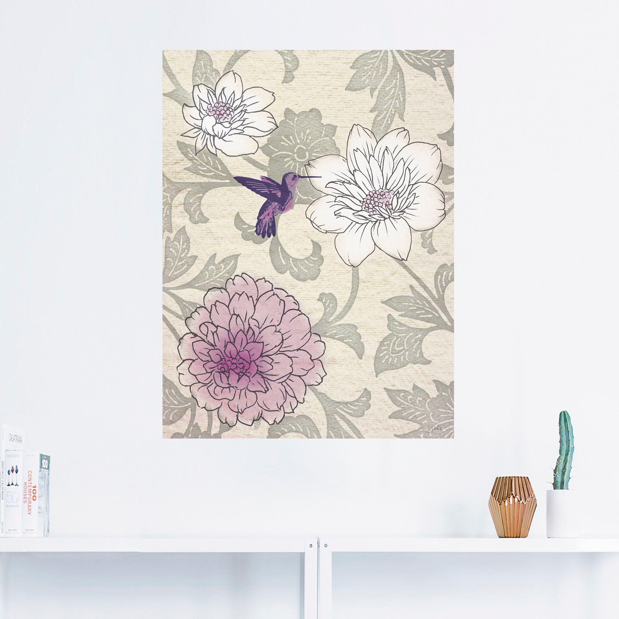 Artland Wandbild "Blumenmuster mit Kolibri", Blumen, (1 St.), als Poster, W günstig online kaufen