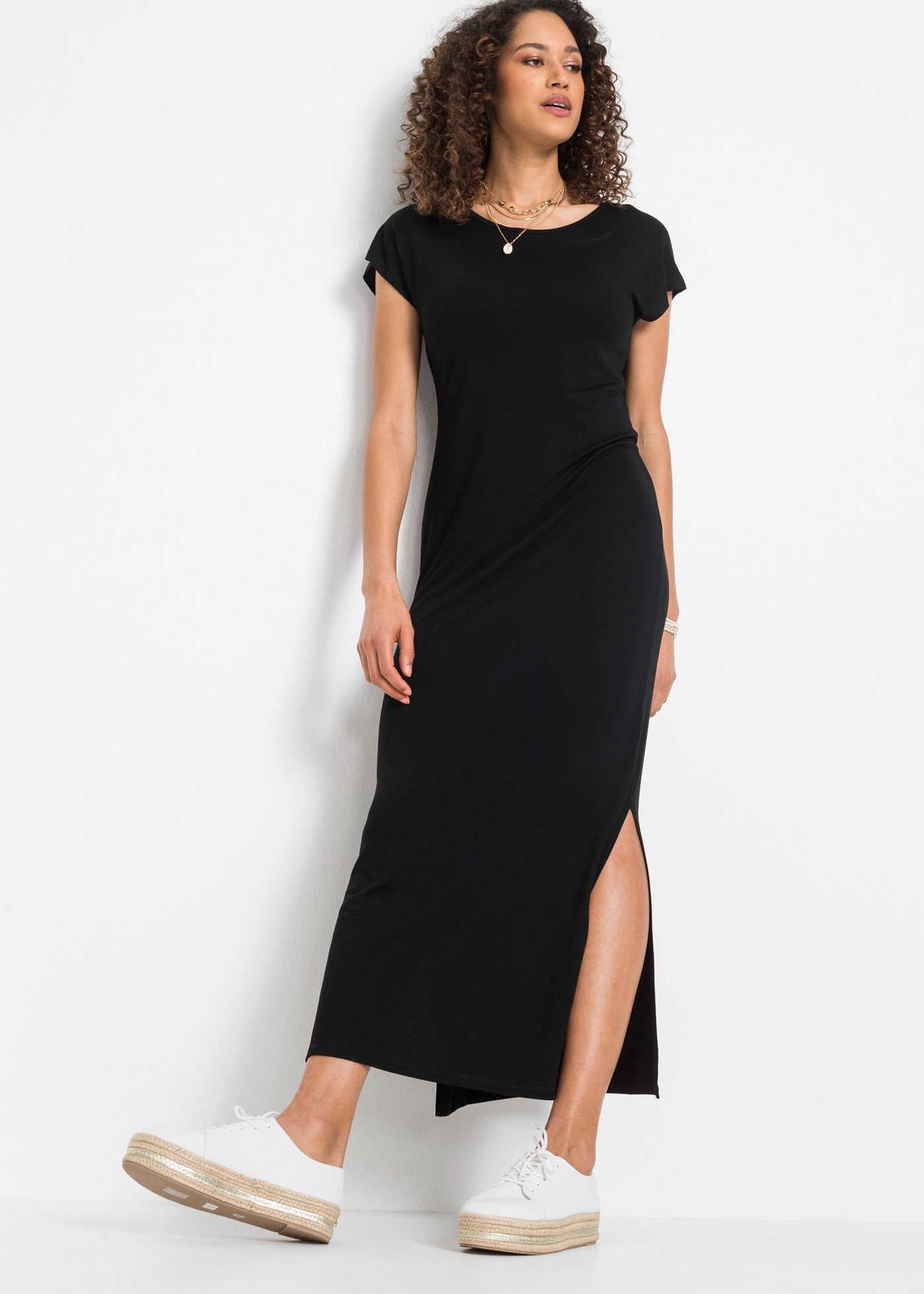 bonprix Jerseykleid »Jerseykleid aus fließendem Viskose-Elasthan-Mix« für Alltag, aus Viskose und Elasthan, lockere Passform