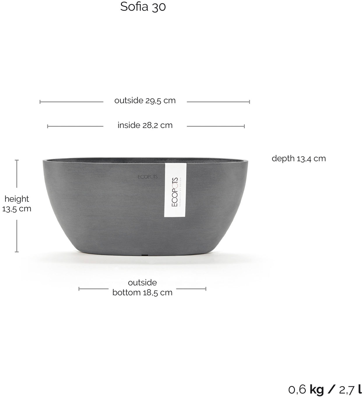 ECOPOTS Blumentopf »SOFIA Grey« BxTxH: 13x13x13,5 cm