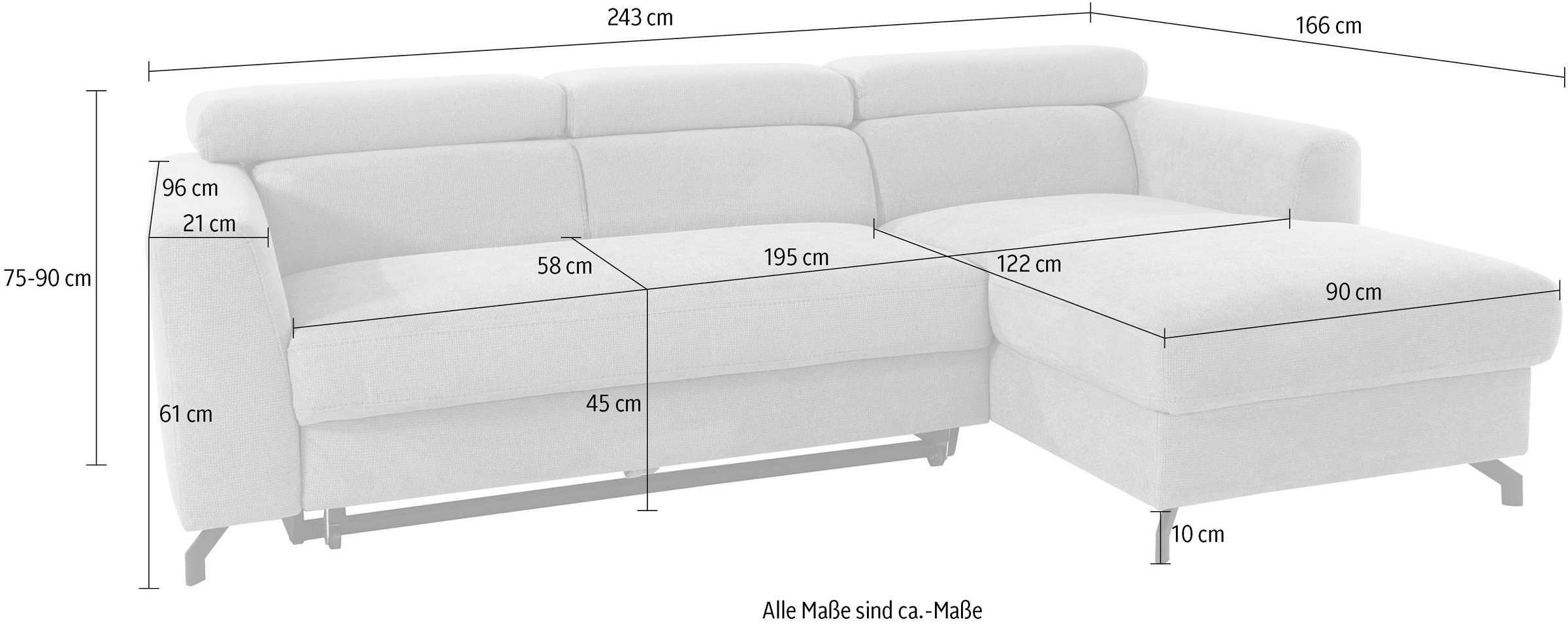Places of Style Ecksofa »Casagrande Luxus«, incl. Kopfteilverstellung, wahlweise mit Bettfunktion und Bettkasten