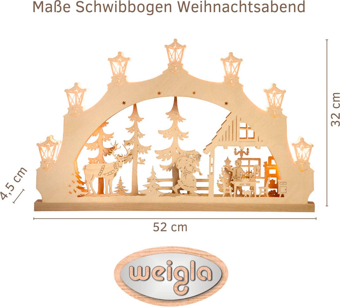 Weigla Schwibbogen »Weihnachtsabend, Lichterbogen aus Holz, NATUR«, Erzgebirge garantiert, Weihnachtsdeko Innen, Weihnachtsbeleuchtung