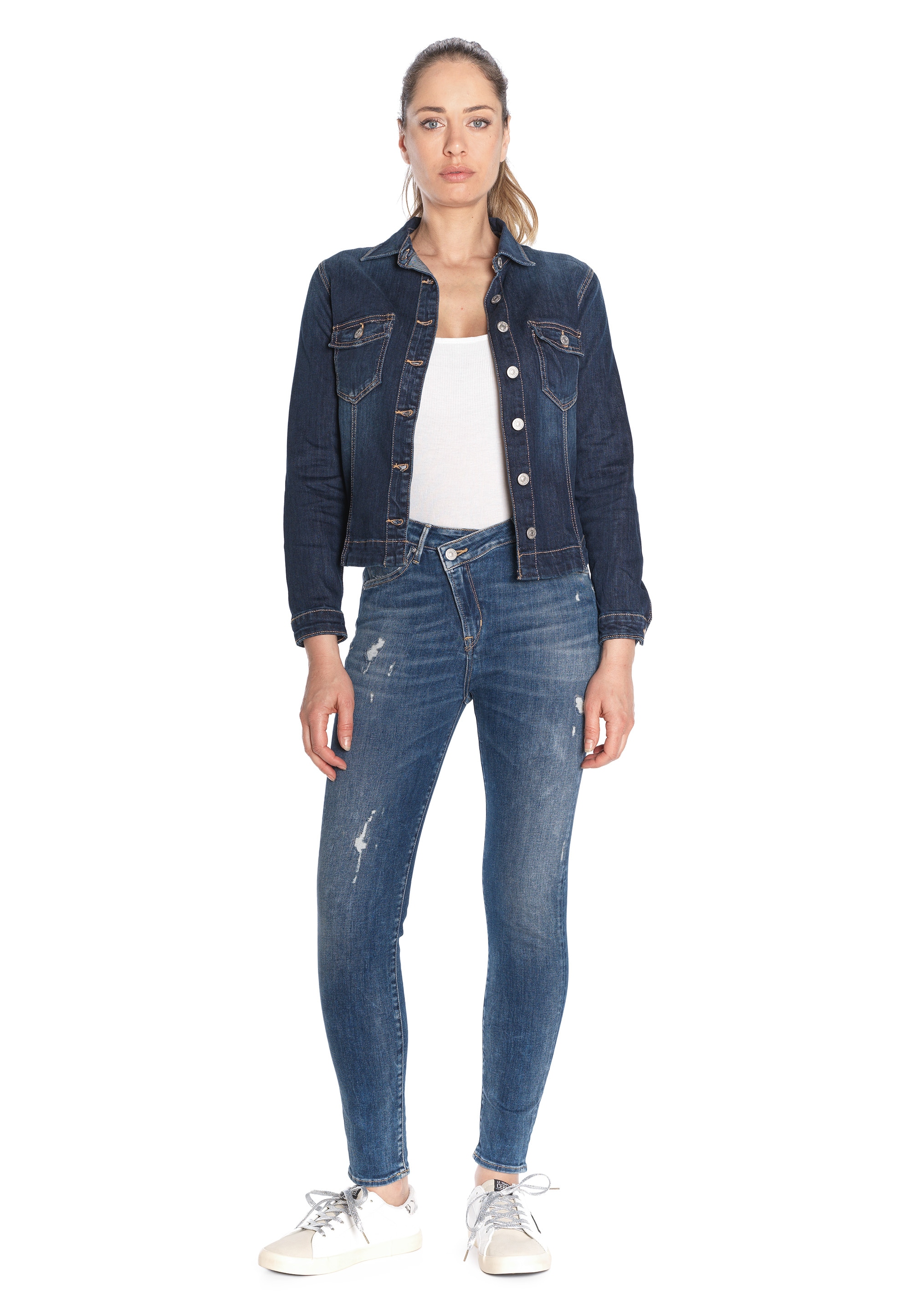Le Temps Des Cerises Slim-fit-Jeans »POWERHIC«, mit asymmetrischer Knopfpartie