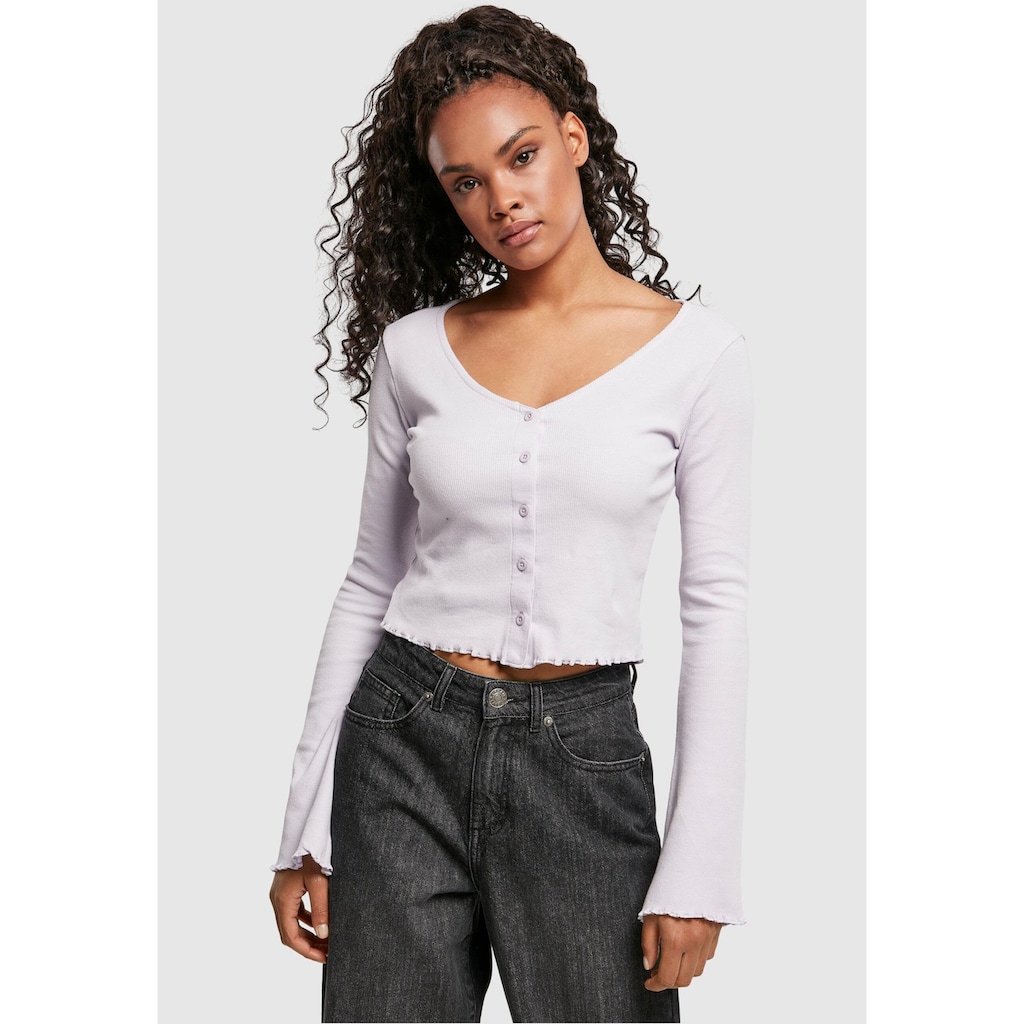 URBAN CLASSICS Langarmshirt »Damen Ladies Cropped Rib Cardigan«, (1 tlg.)