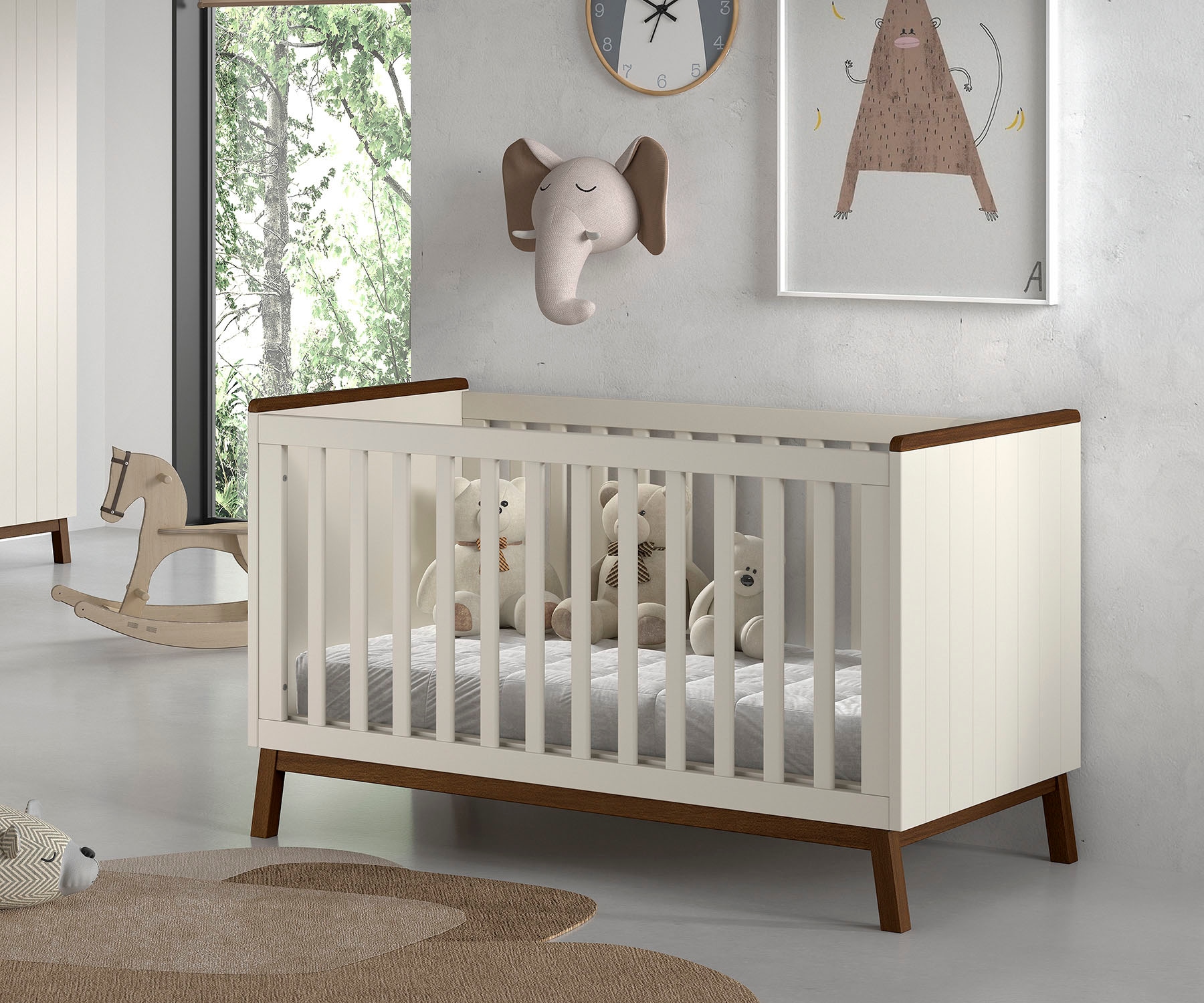 Vipack Babybett »Sezane 70x140 cm, in warmen Grau lackiert, Absatz nussbaumfarbig« mit 3-fach verstellbarem Lattenrost, später zum Junior-Bett umbaubar
