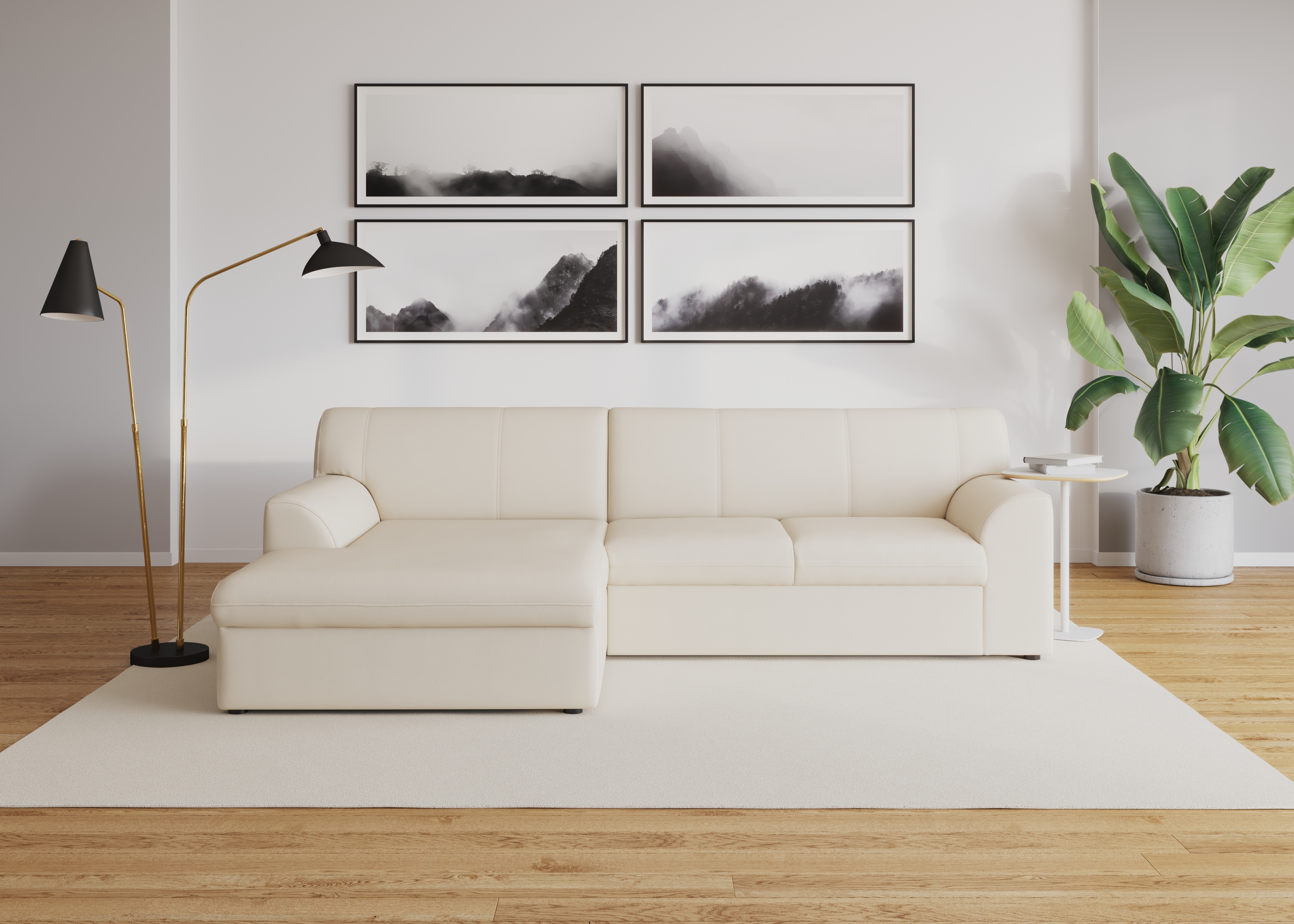 DOMO collection "Topper, elegant und zeitlos, kompaktes Stellmaß 245/155cm, L-Form" mit Recamiere, wahlweise mit Schlaffunktion