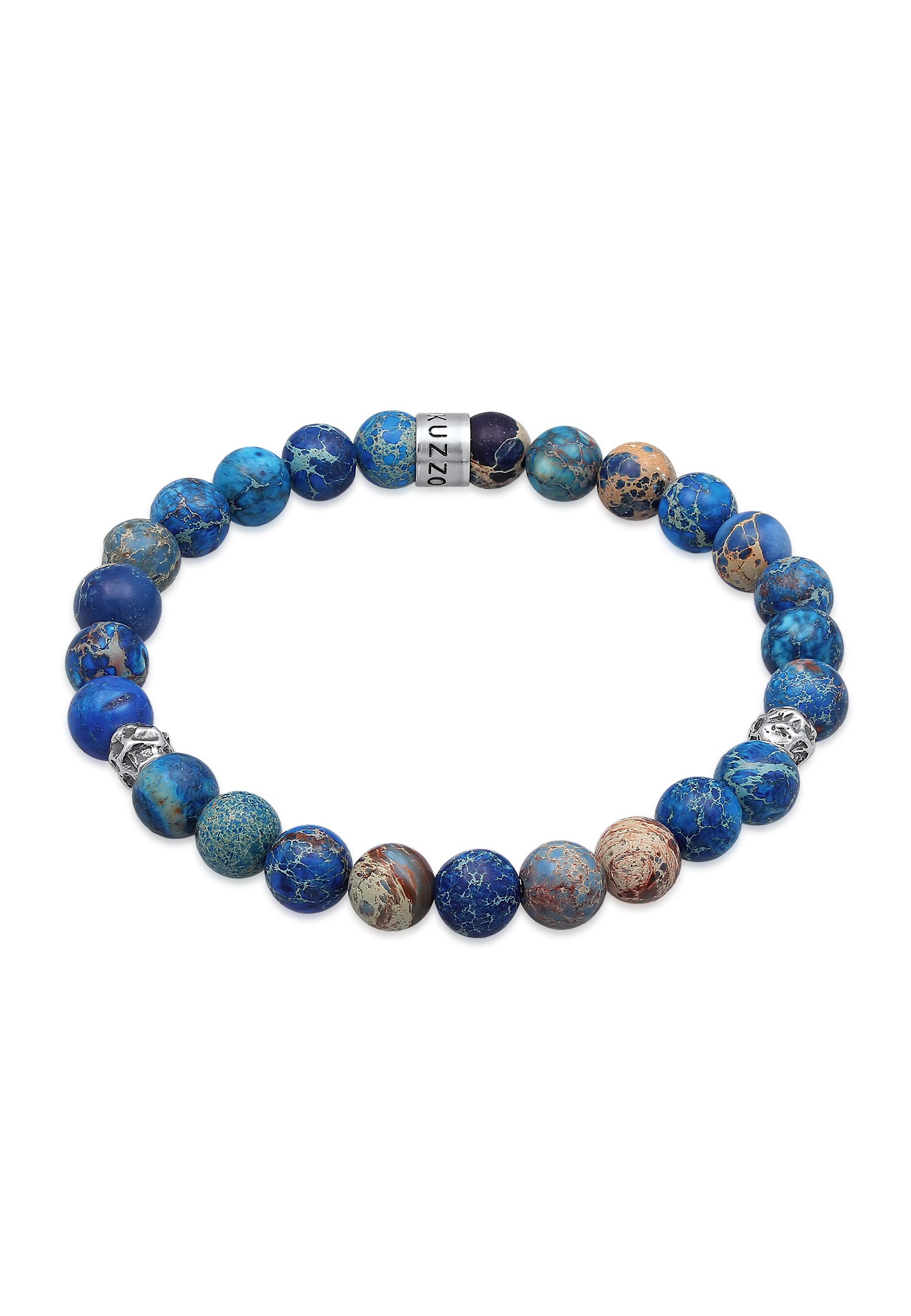 Armband KUZZOI "Herren Achat Perlen Blau Beads 925 Silber" Gr. 23, silber, Armbänder, Herren, 23cm, ohne Stein, Silber 925 (Sterlingsilber), Armband