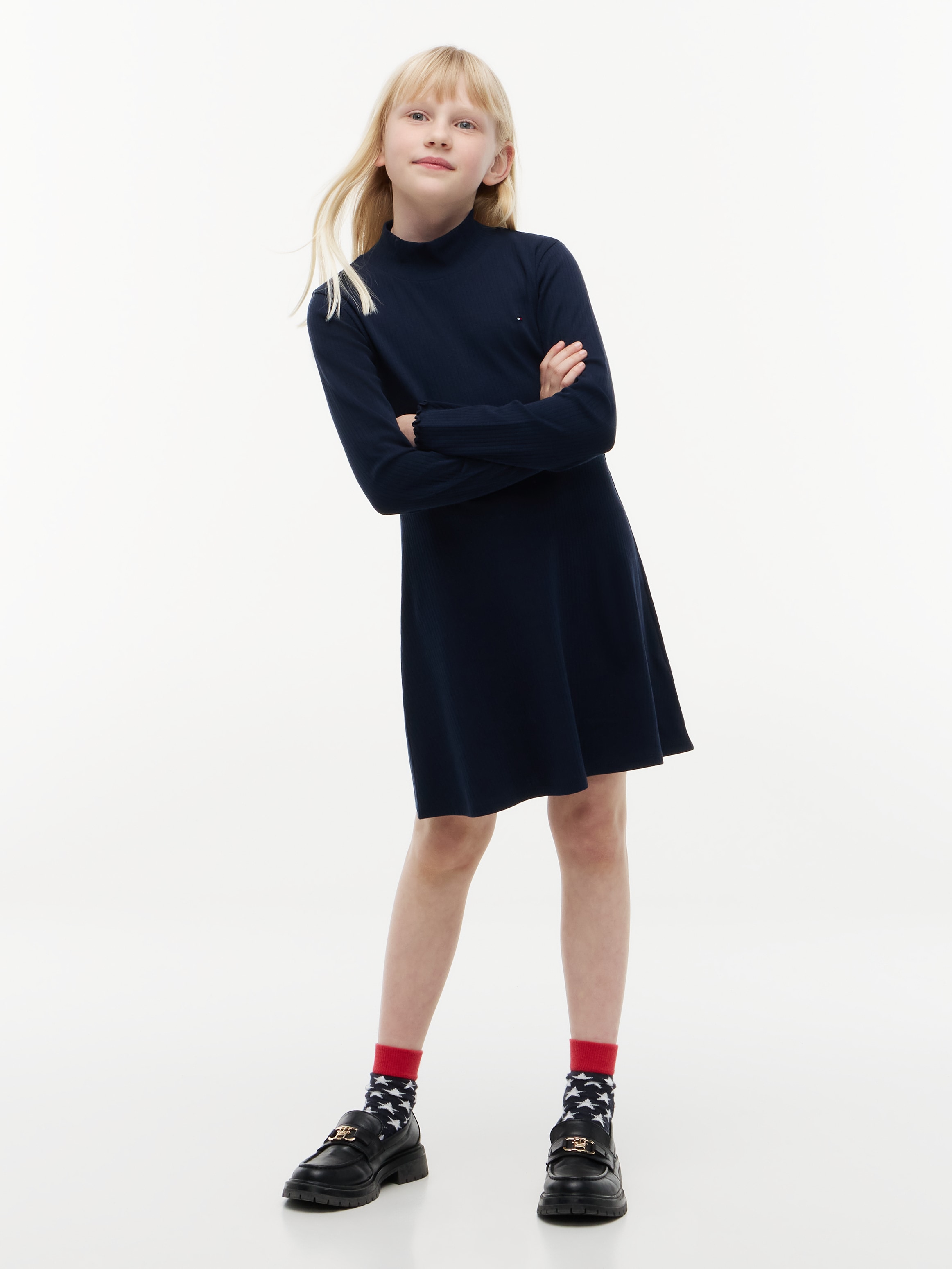 Tommy Hilfiger Skaterkleid Ohne Taschen Stehkragen, Regular Fit, Kinder bis 16 Jahre
