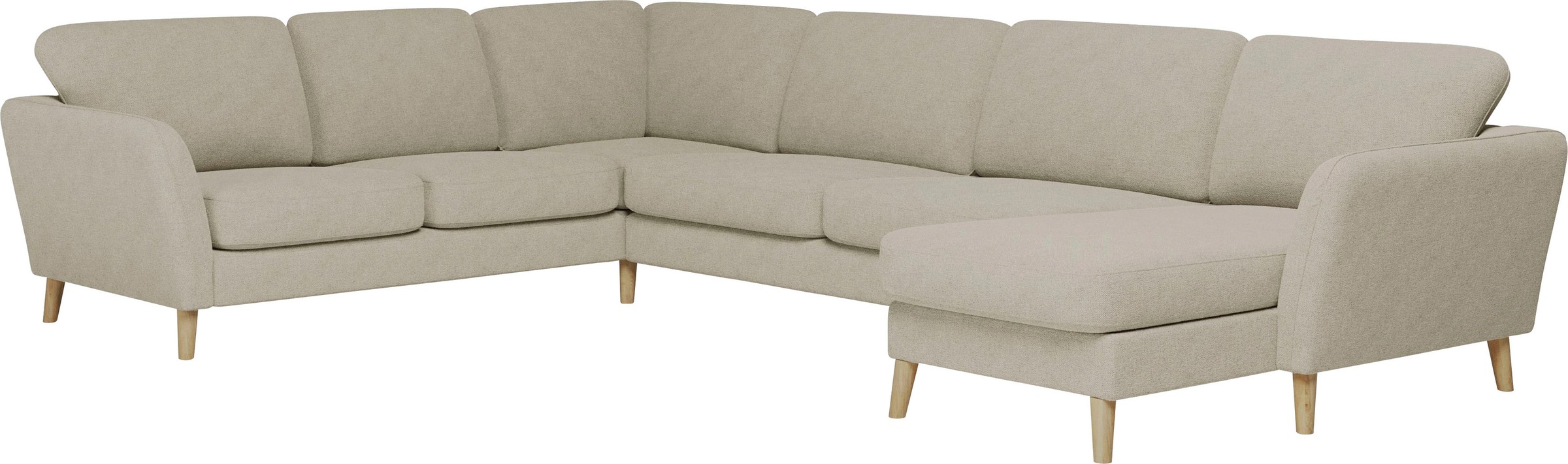 Home affaire Wohnlandschaft »MARSEILLE XXL 349cm, U-Form, Ottomane rechts/links wählbar« Massivholzbeine Eiche, Landhausstil, Wellenunterfederung