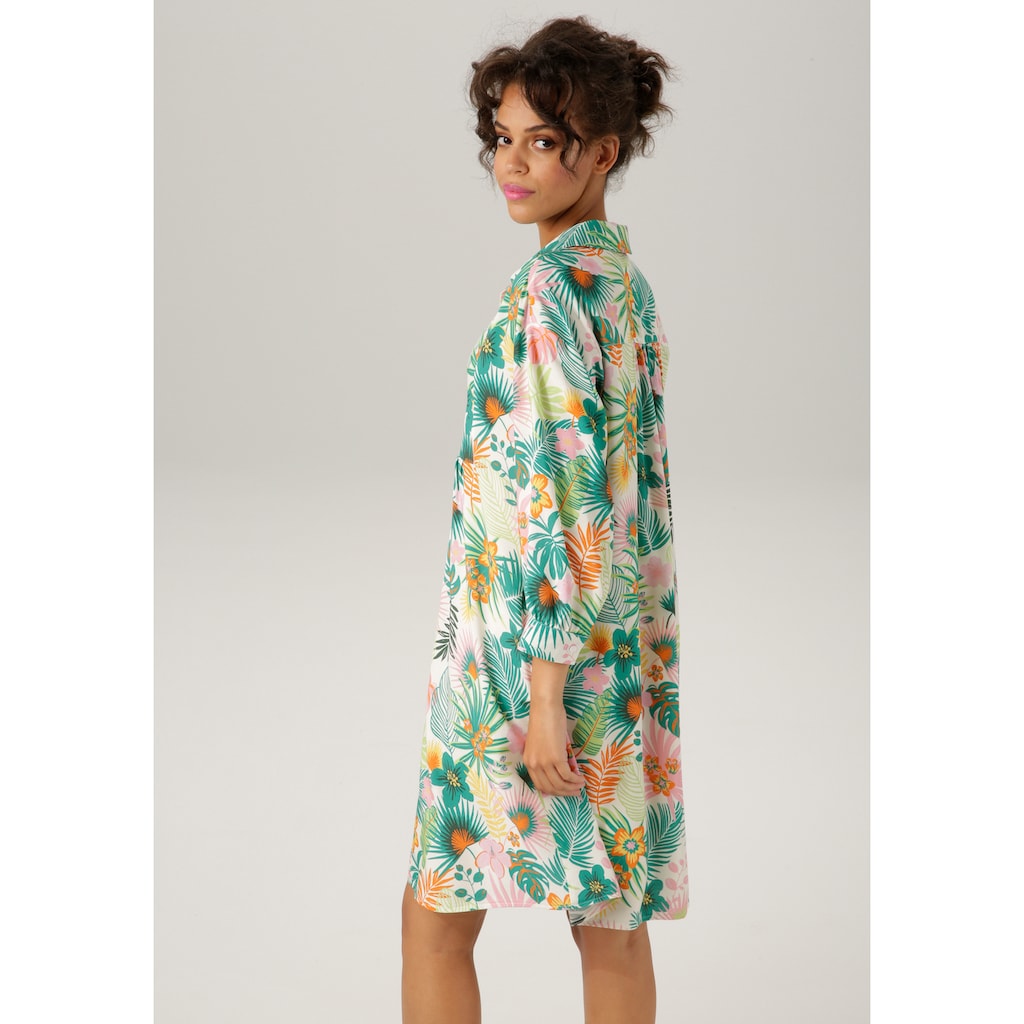 Aniston CASUAL Blusenkleid, mit bunten, tropischen Blumen und Blättern bedruckt