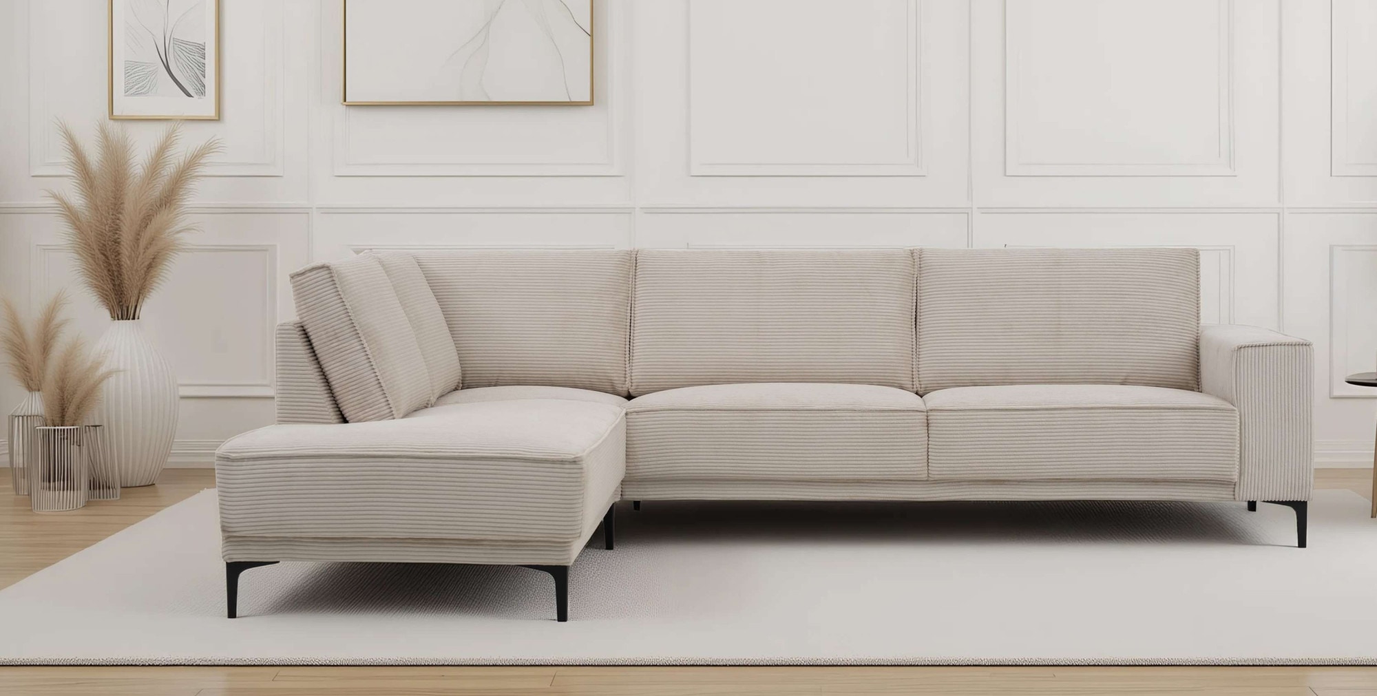 OTTO home Ecksofa "OLAND Cord L-Form, B: 289 cm, Skandi-Design" Struktur, Flachgewebe, Luxus-Microfaser, Boucle