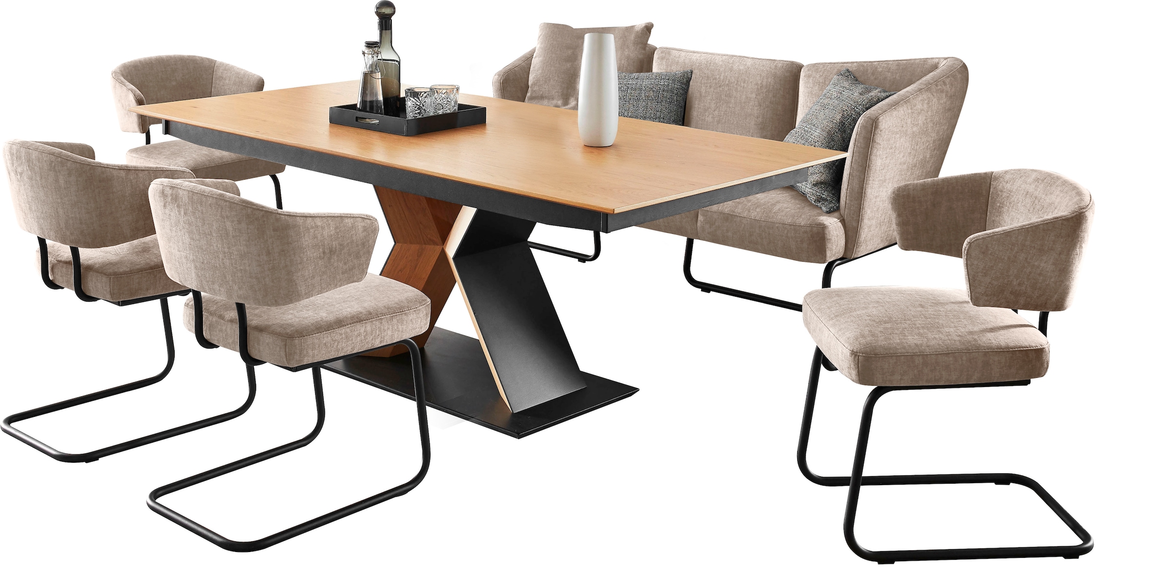 K+W Komfort & Wohnen Essgruppe »Mikkado Tube«, (6 tlg.), 4 Freischwinger und ein Funktionsesstisch