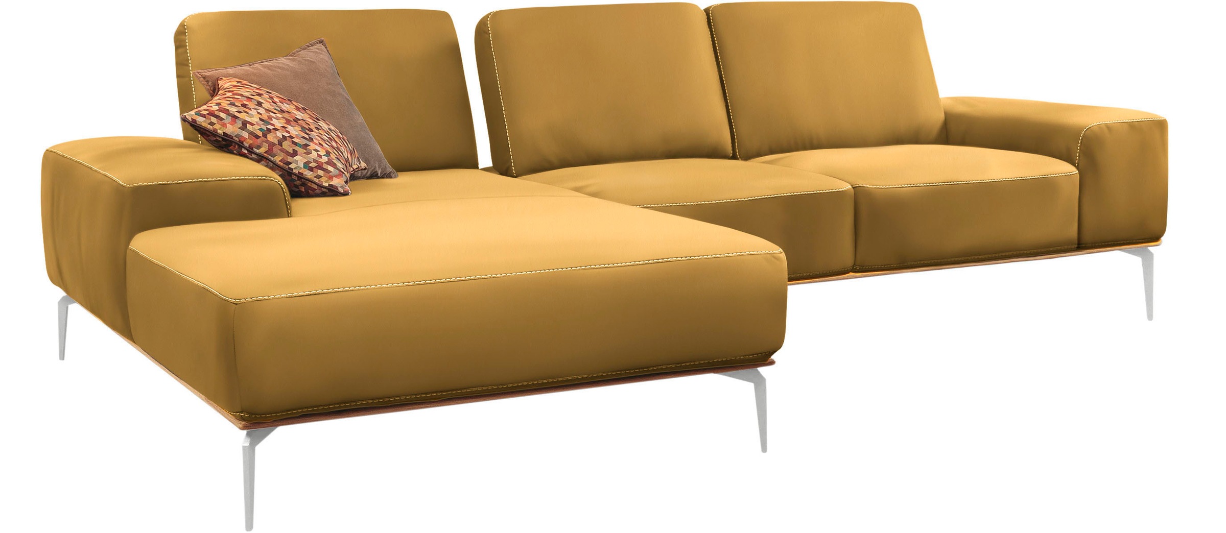 W.SCHILLIG Ecksofa »run, Designsofa mit tollem Sitzkomfort, L-Form«, mit elegantem Holzsockel, Füße in Chrom glänzend, Breite 279 cm