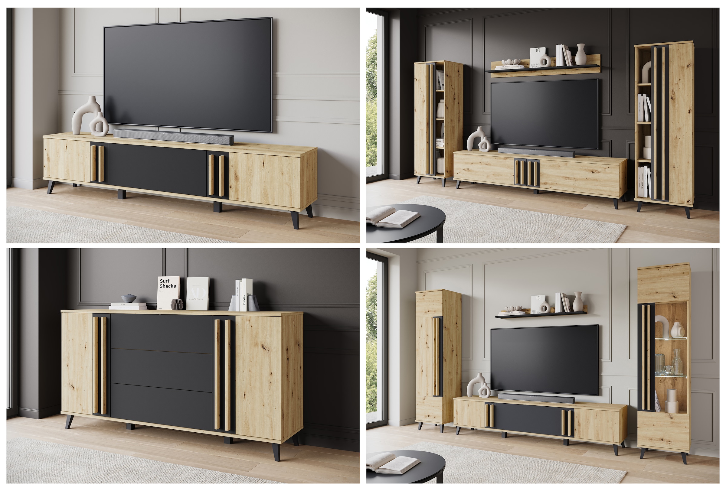 INOSIGN Sideboard »Helsinki, Kommode mit 2 Türen und 3 Schubladen, Breite 150 cm«, (1 St.), Push-to-Open-Schubladen, höhenverstellbare Einlegeböden