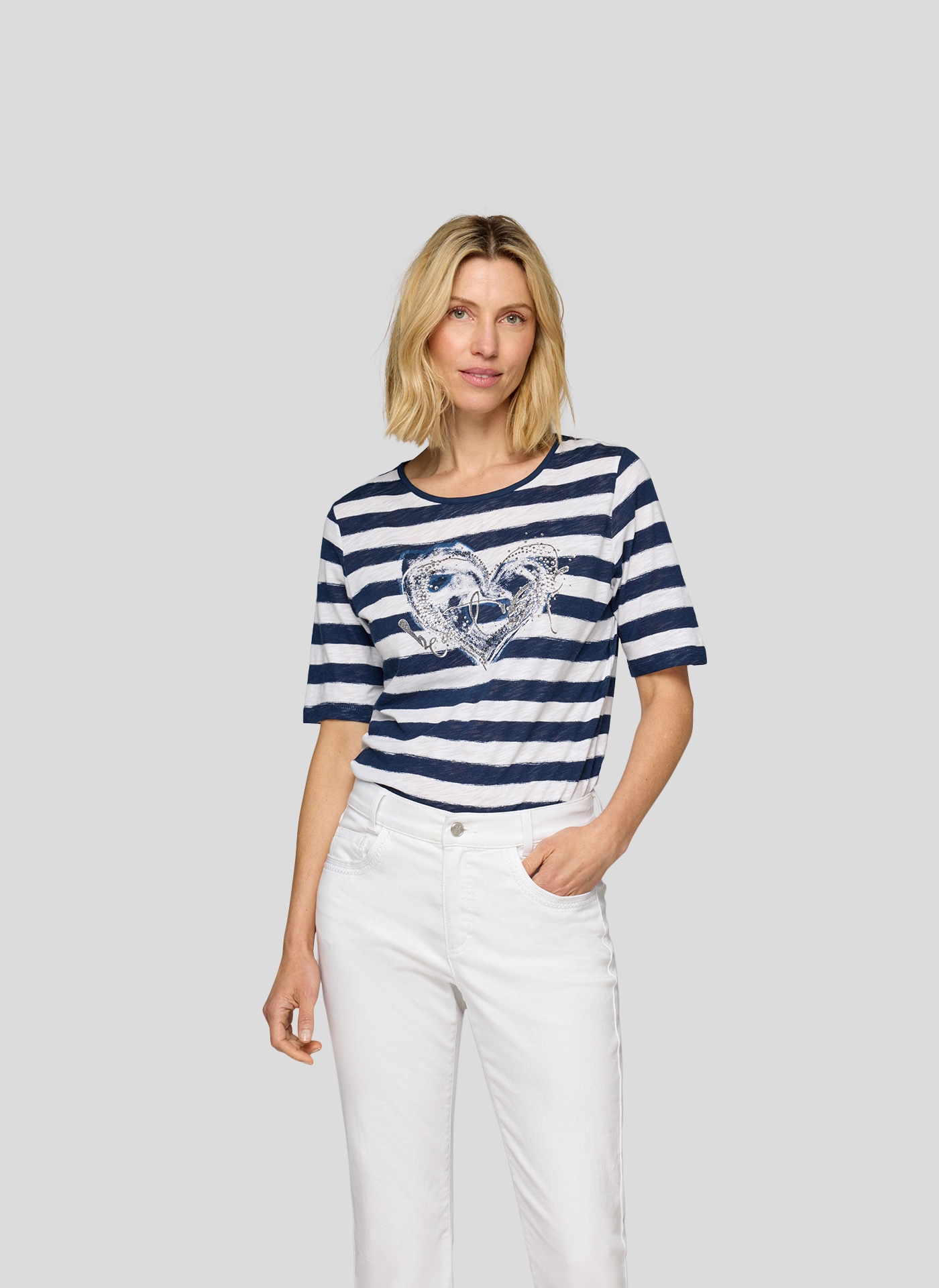 Rabe T-Shirt, in Streifen-Optik und mit Glitezr-Print