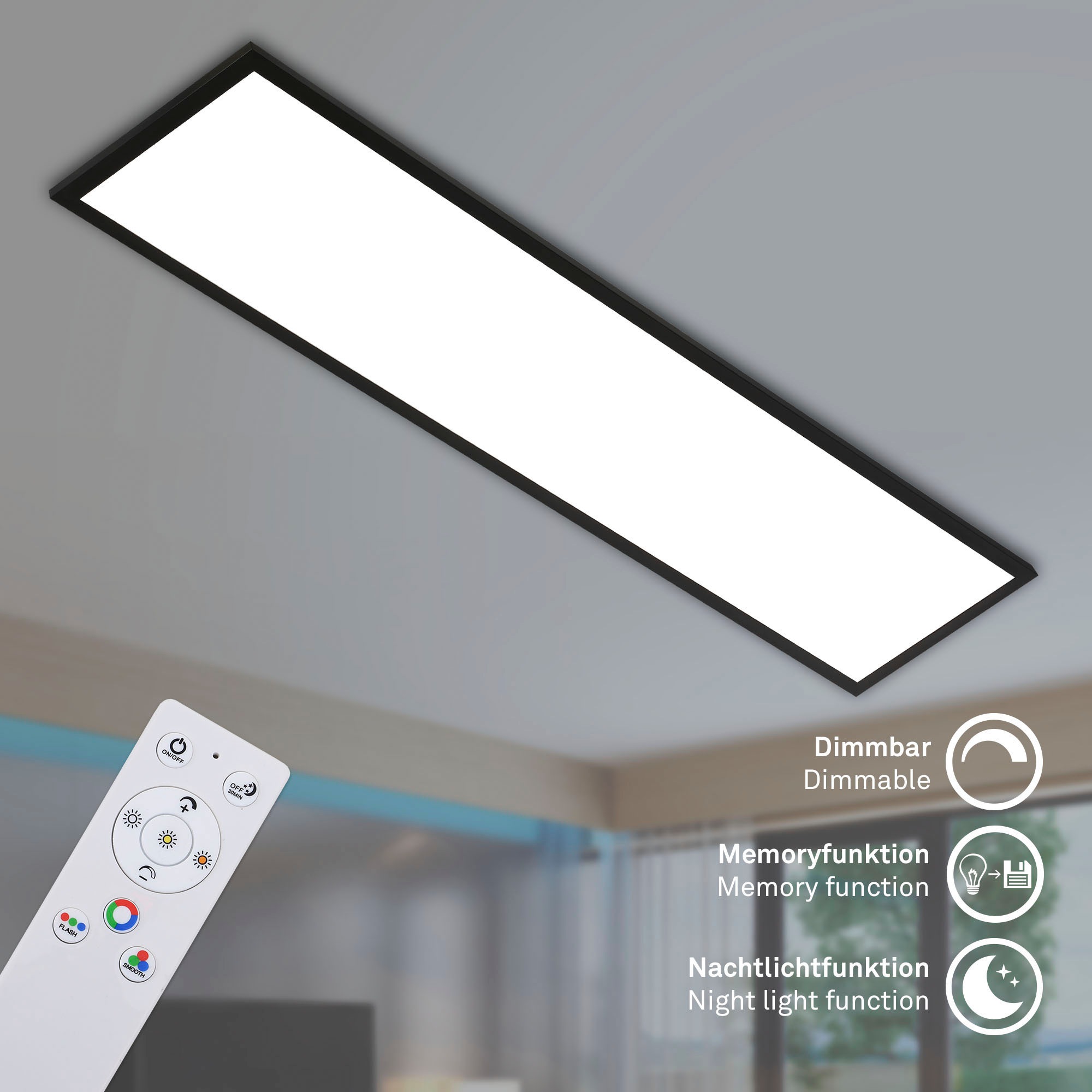 Briloner Leuchten LED Panel »7154015 Colour«, Leuchtmittel LED-Board | LED fest integriert, Deckenlampe, 119,6x29,6x6,5cm, Schwarz, 40W, Wohnzimmer, Schlafzimmer