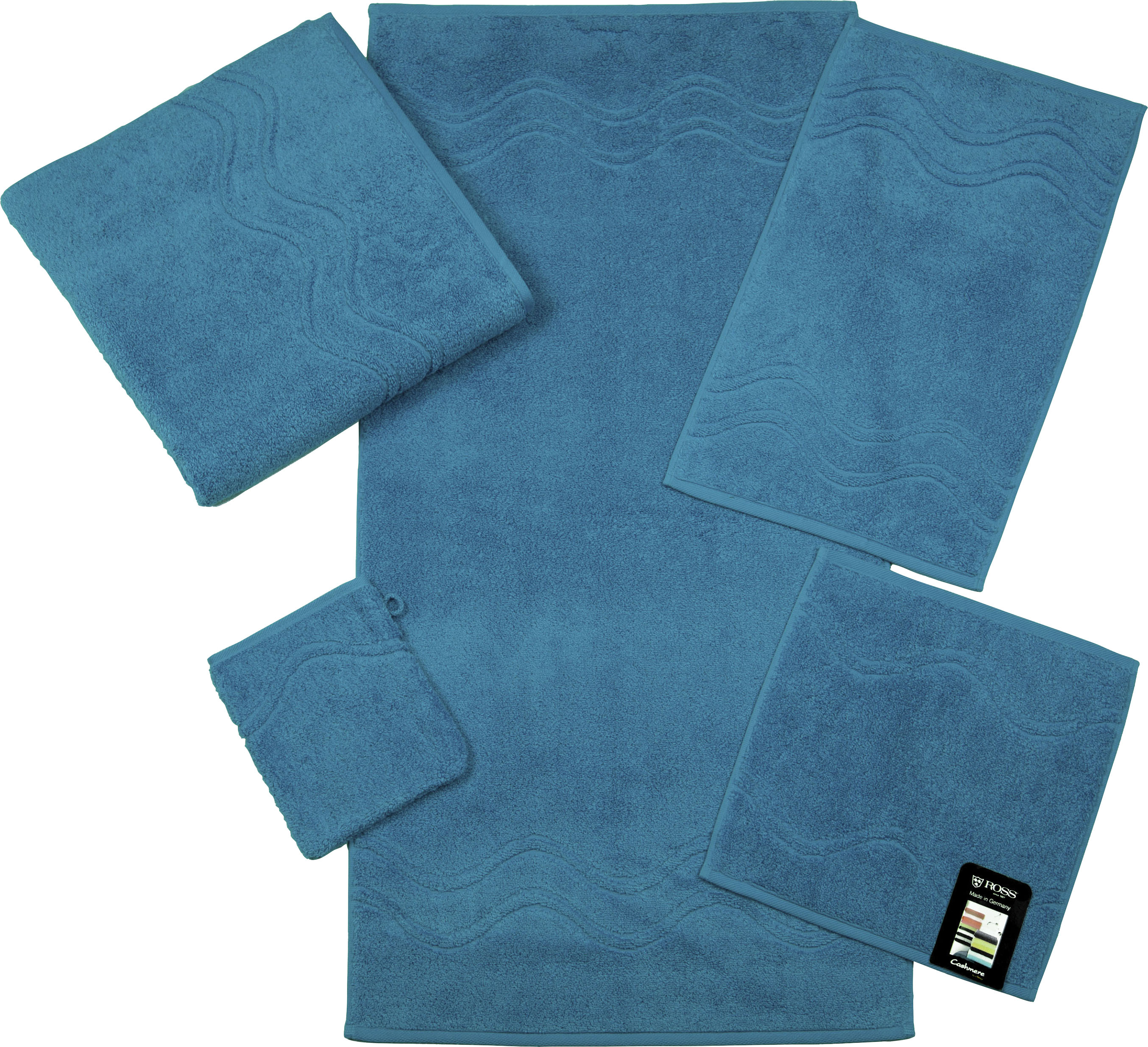 Seiftuch ROSS, B:30cm L:30cm, blau, Frottier, Baumwolle, Handtücher, "Cashmere feeling", mit Wellen-Bordüre