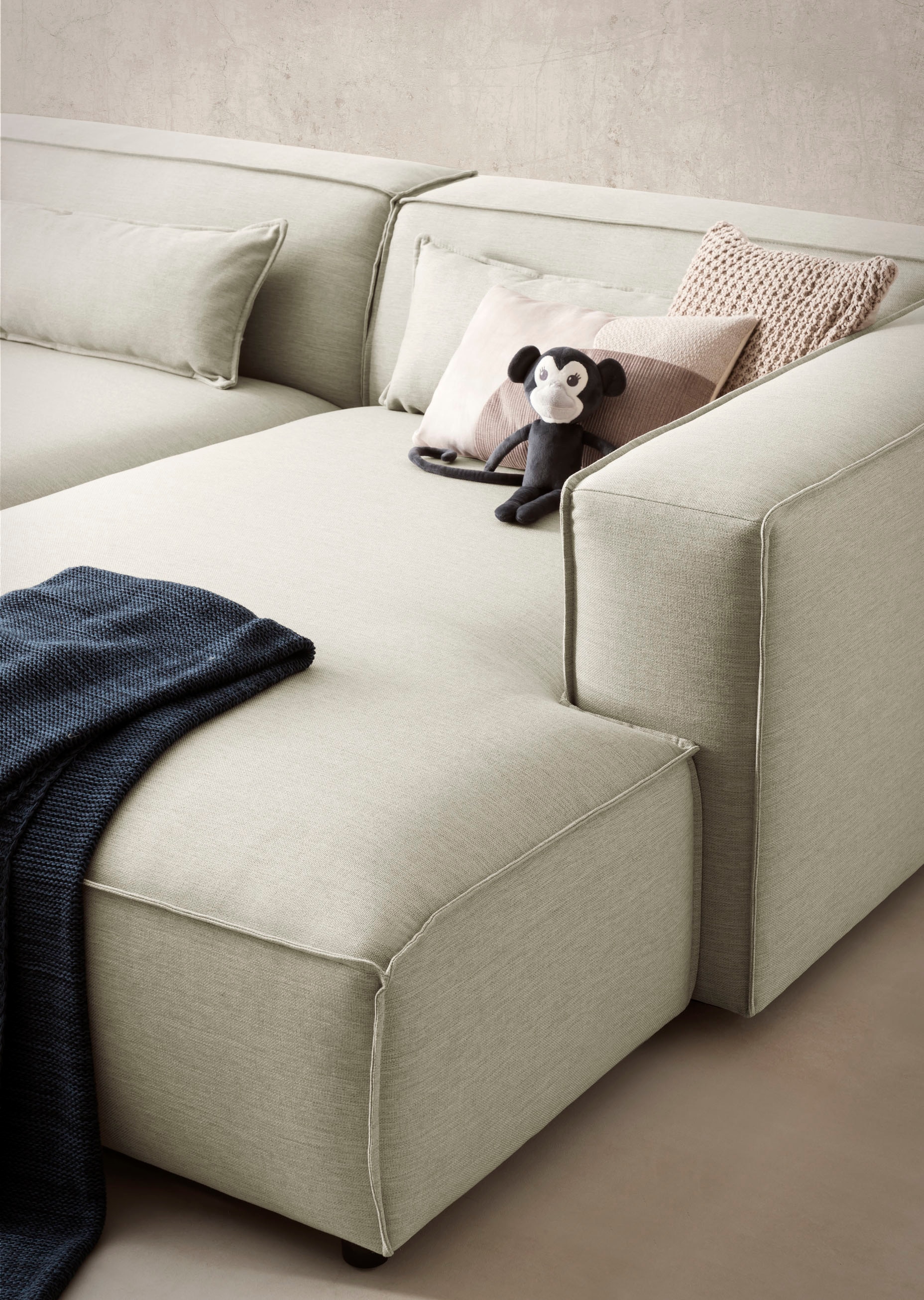 LeGer Home by Lena Gercke Polsterecke »PIARA XXL, L-Form mit Schlaffunktion, Big-Sofa in Cord o. Leinenoptik«, Hocker stellbar zum Schlafsofa (Krokodilverbinder), tiefe Sitzfläche