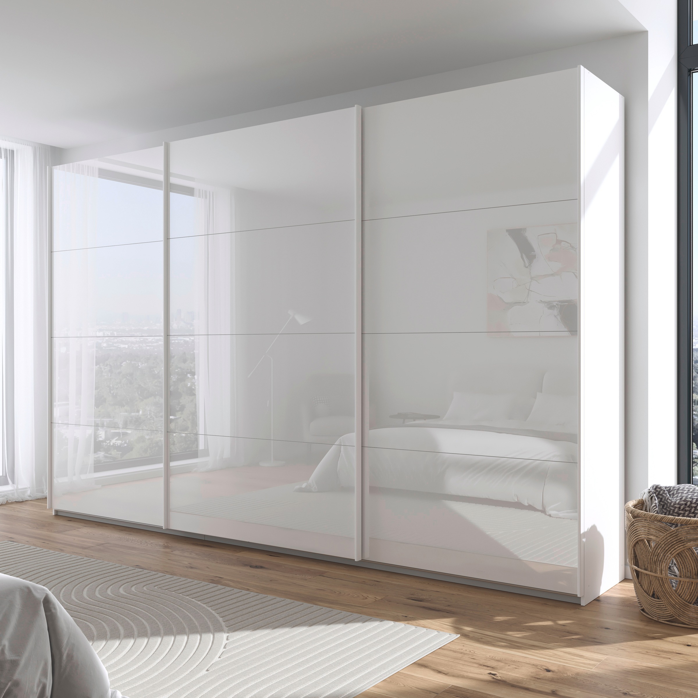 rauch Schwebetürenschrank »Kleiderschrank Schrank Garderobe AGORDO mit Glasfront«, durchdachte Innenausstattung, in 4 Breiten und 2 Höhen MADE IN GERMANY