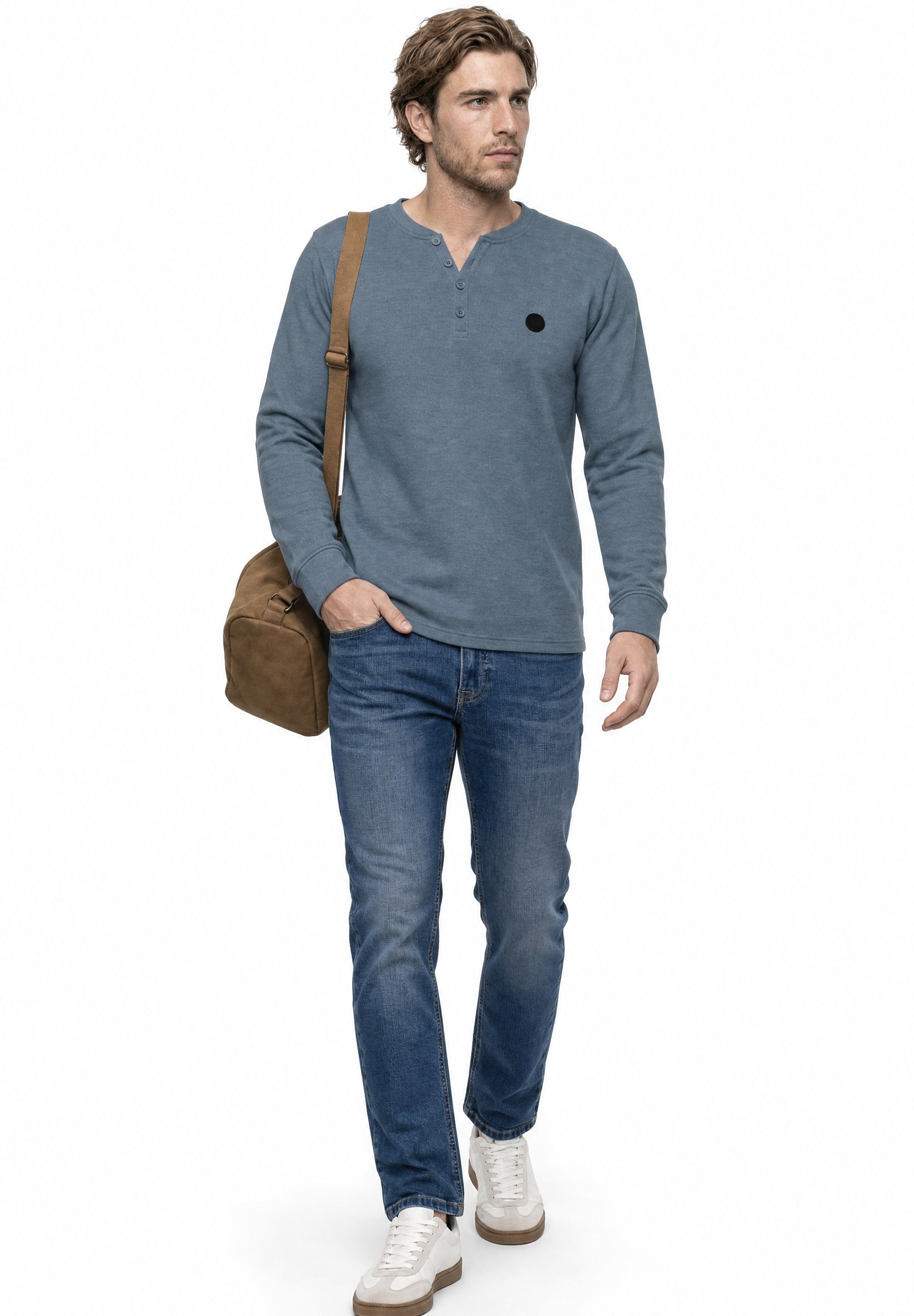 STREET ONE MEN Langarmshirt im Melange Look