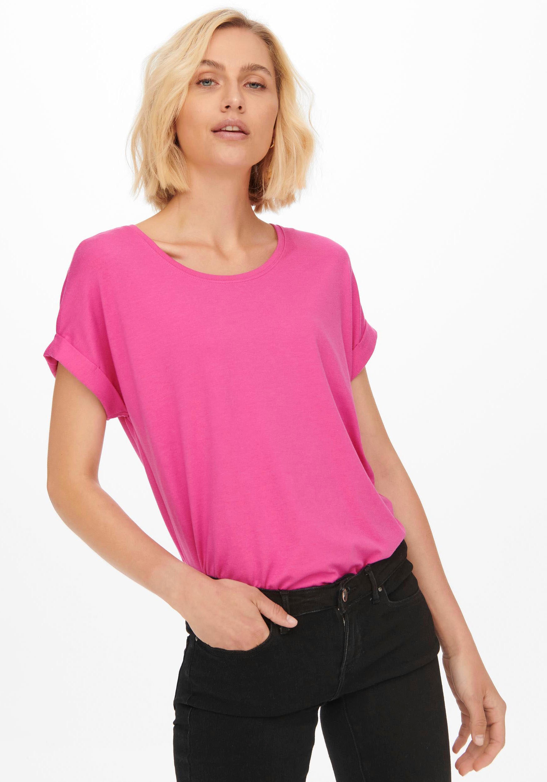 ONLY T-Shirt »ONLMOSTER – Kurzarmshirt mit Aufschlag und klassischem Look«, unifarben, casual, regular fit, Viskosemischung, Rundhals