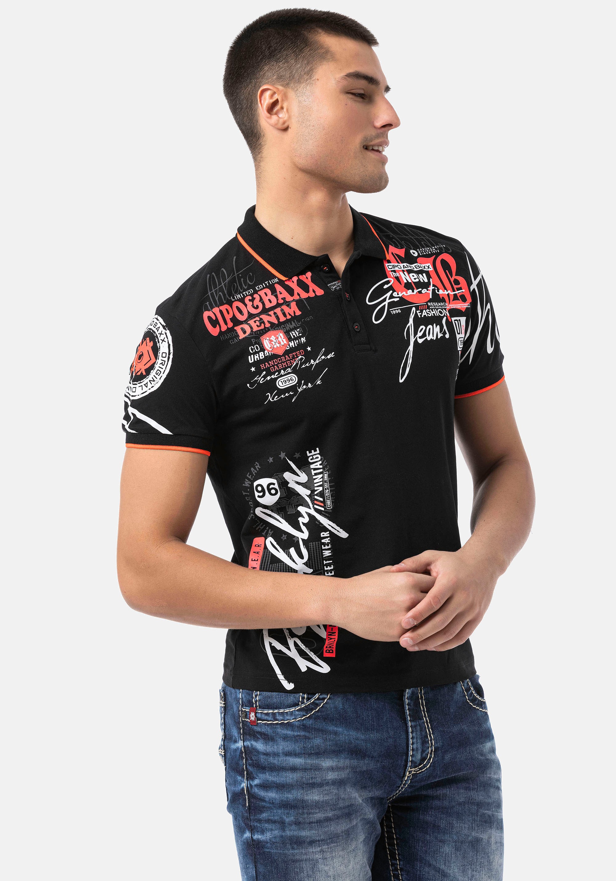 Cipo & Baxx Poloshirt, mit markantem Print
