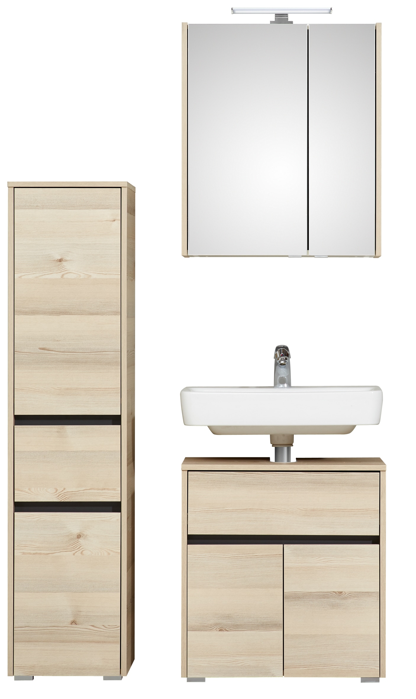 Saphir Badmöbel-Set "Mineralmarmor-Waschisch, Waschtischunterschrank und Spiegelschrank" Komplett-Set, 3 Stk. tlg.