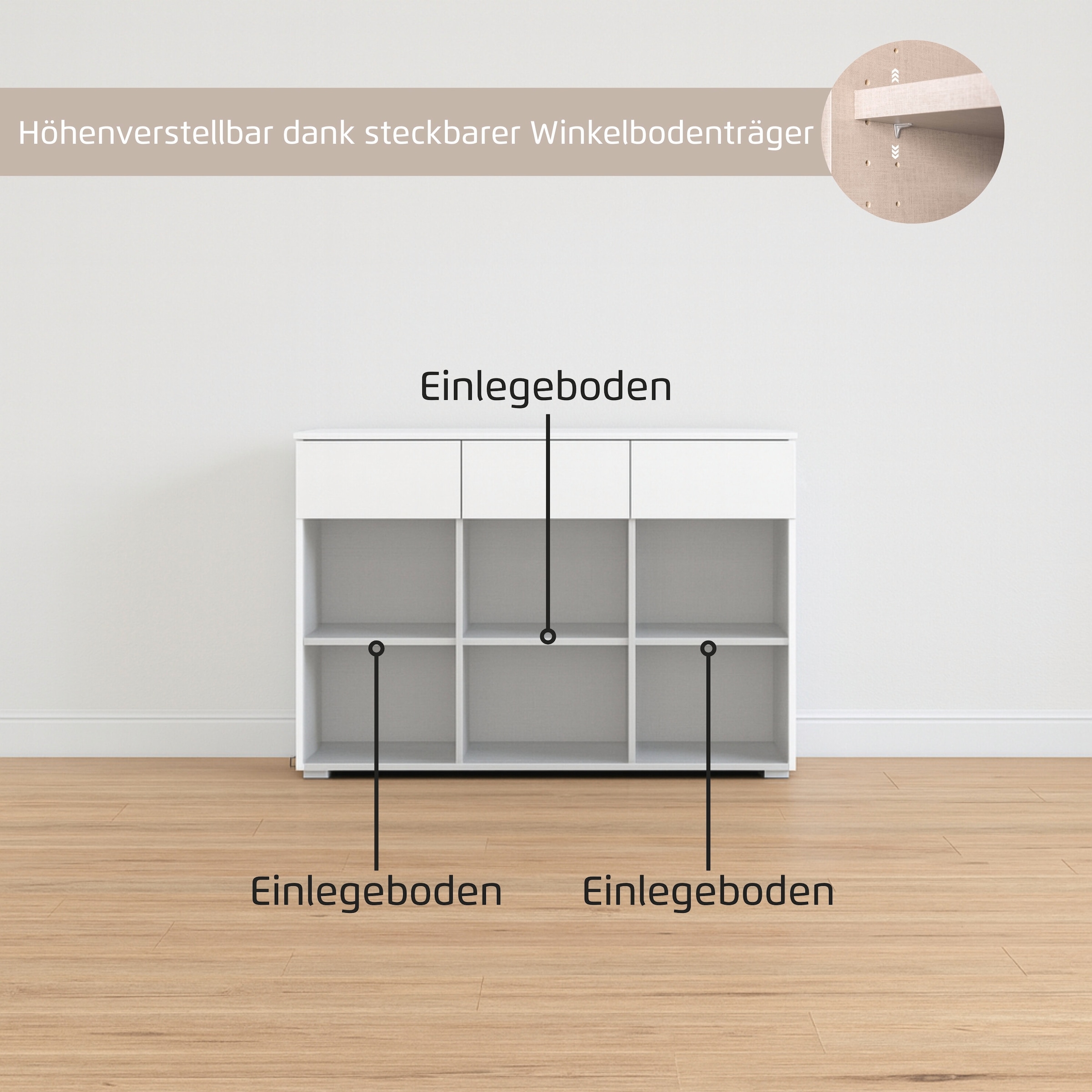 rauch Kombikommode »Sideboard Schubladenkommode CORTONA mit Dekor-Front« Breite 120 cm inkl. Soft-Close-Funktion,  mit 3 Schubladen und 3 verstellbaren Einlegeboden MADE IN GERMANY