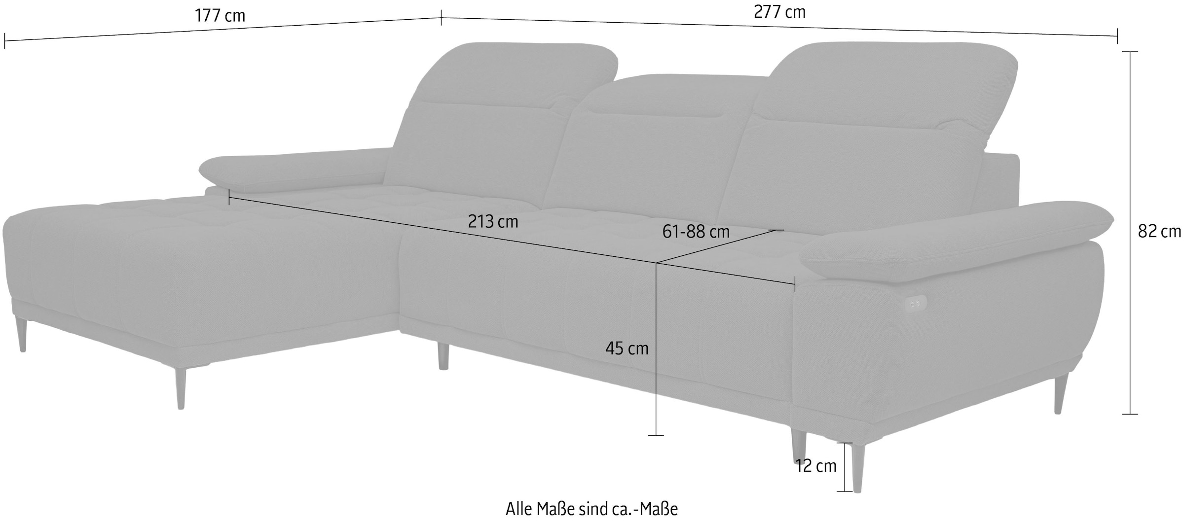 WERK2 Ecksofa »Focus-S, inkl. elektr. Sitzvorzug, manuelle Kopfteilverstellung« elektr. Sitztiefenverstellung, flexible Kopfstützen, 12cm Füße, L-Form