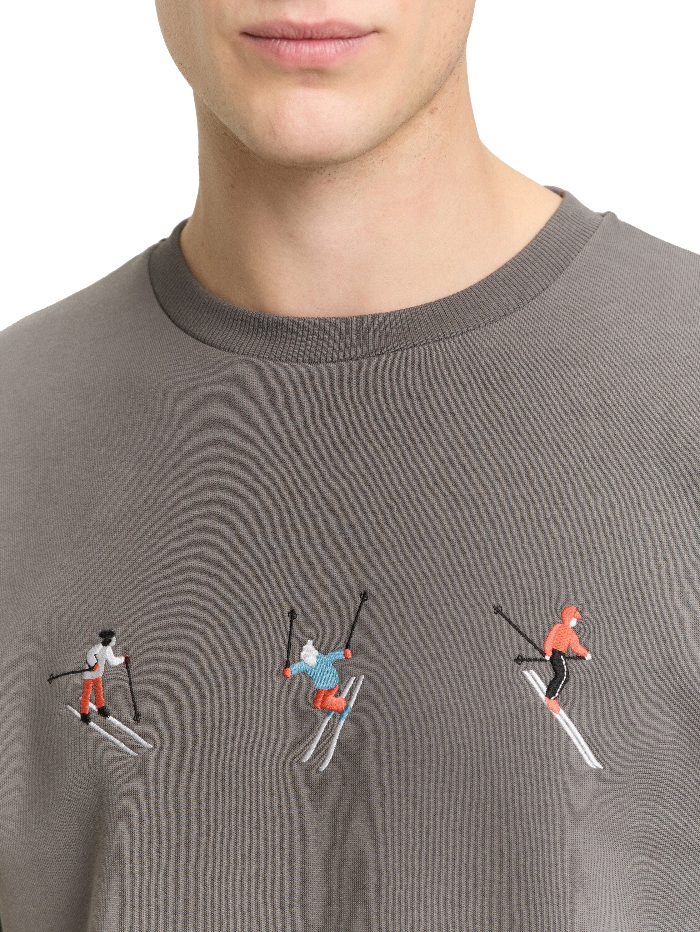 TOM TAILOR Denim Sweater , mit Ski-Motiven bestickt
