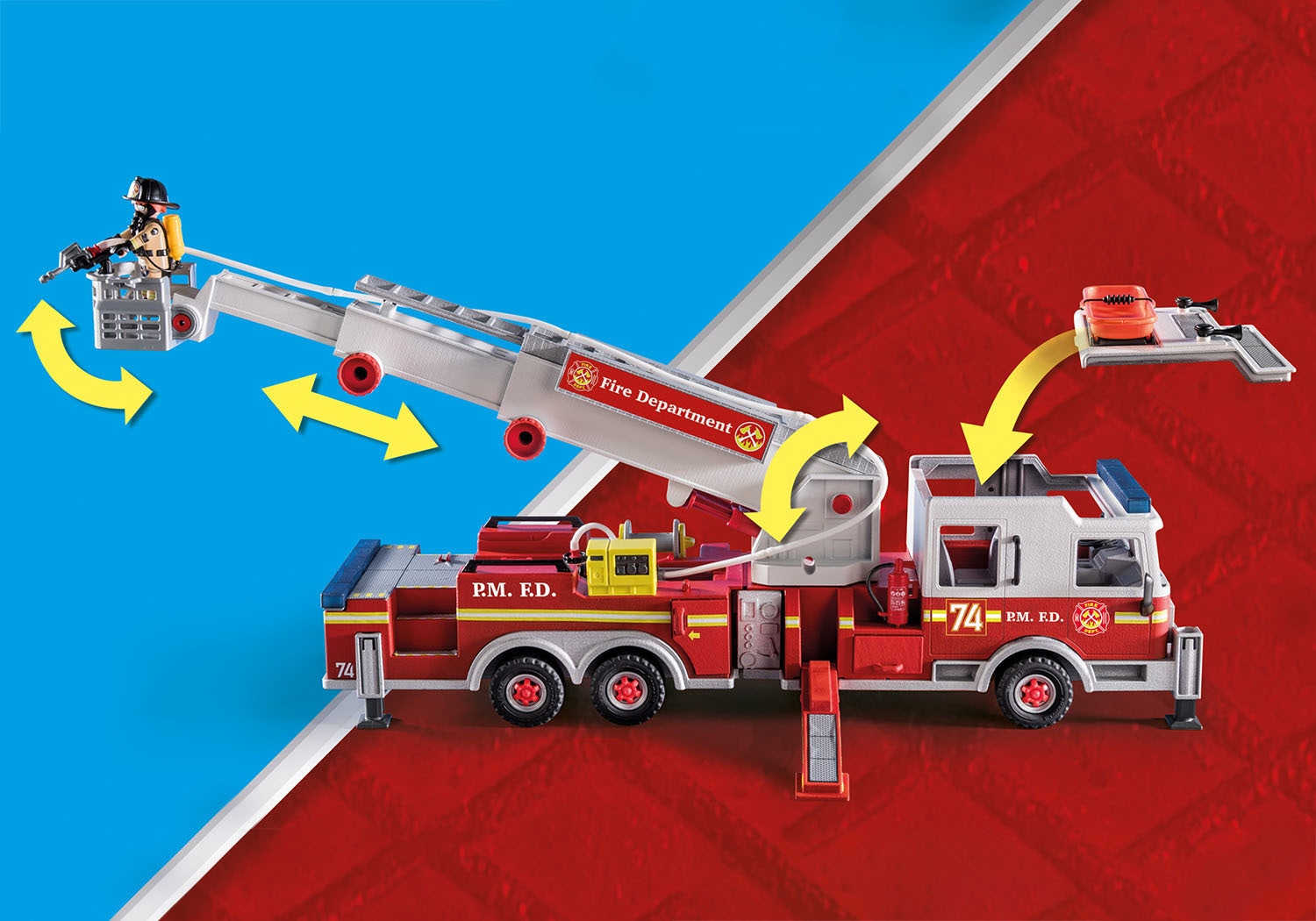 Playmobil® Konstruktions-Spielset »Feuerwehr-Fahrzeug: US Tower Ladder (70935), City Action«, (113 St.), mit Licht- und Soundeffekten, Made in Germany