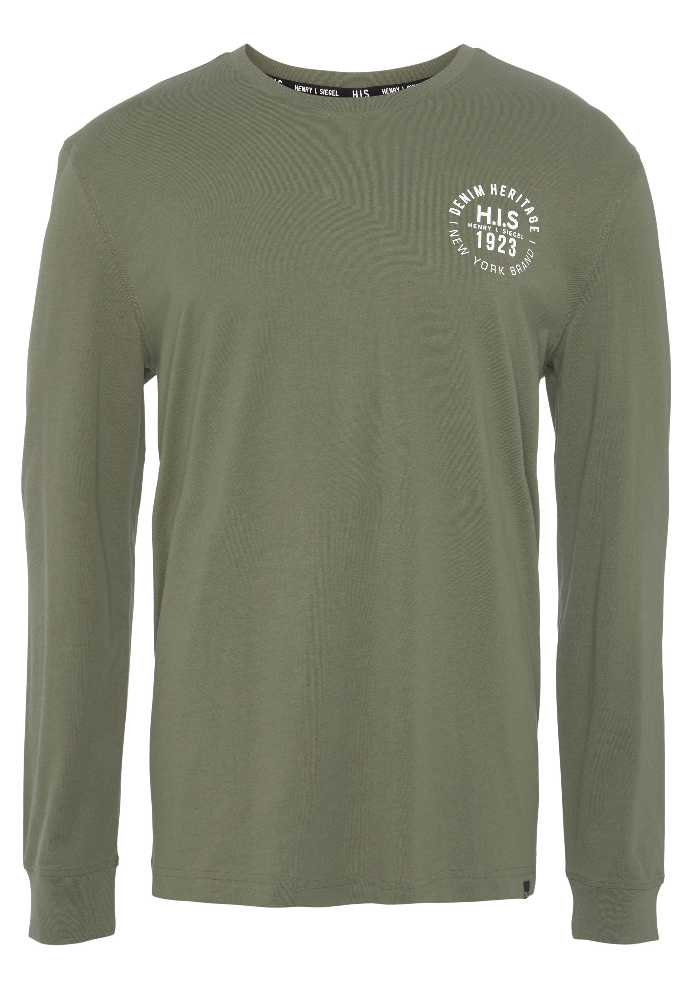 H.I.S Langarmshirt, (Packung, 2 tlg., 2er-Pack), Langarm, bedruckt, Rundhalsausschnitt, aus 100% Baumwolle